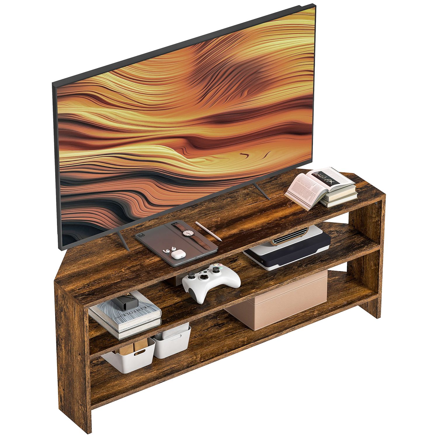 HOMCOM Corner TV Stand TV Unit with Open Shelves for 47 Inch TV Brown