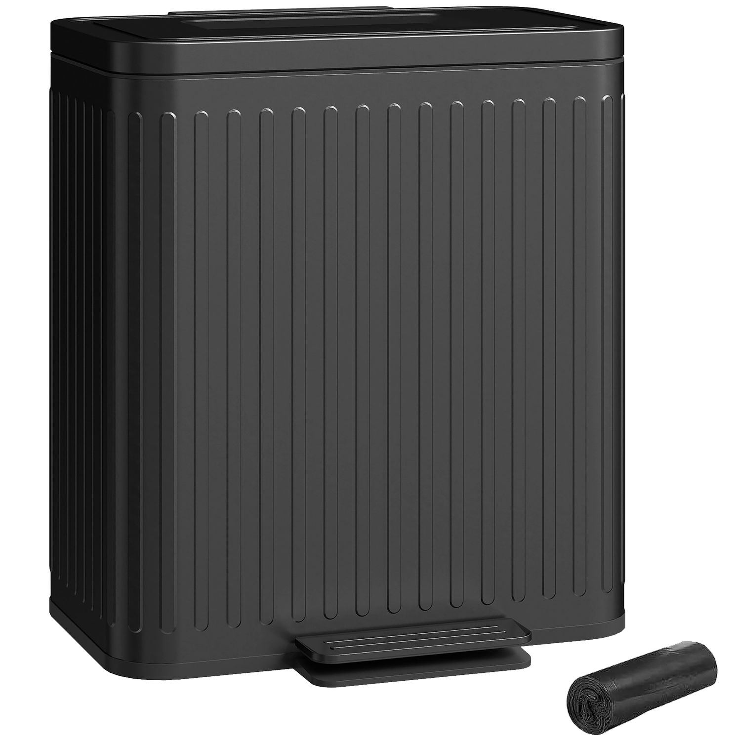 HOMCOM 2 x 20 Litre Double Rubbish Bin Pedal Bin with Soft-Close Lid Black