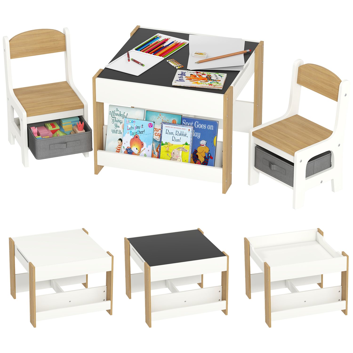 HOMCOM 3-Piece Kids Table and Chair Set for Nursery Playroom Classroom
