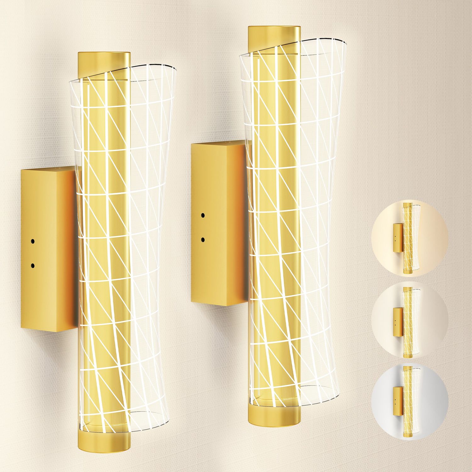 HOMCOM LED Wall Lamp 2 Pack Modern Indoor Geometric Wall Light Gold Tone
