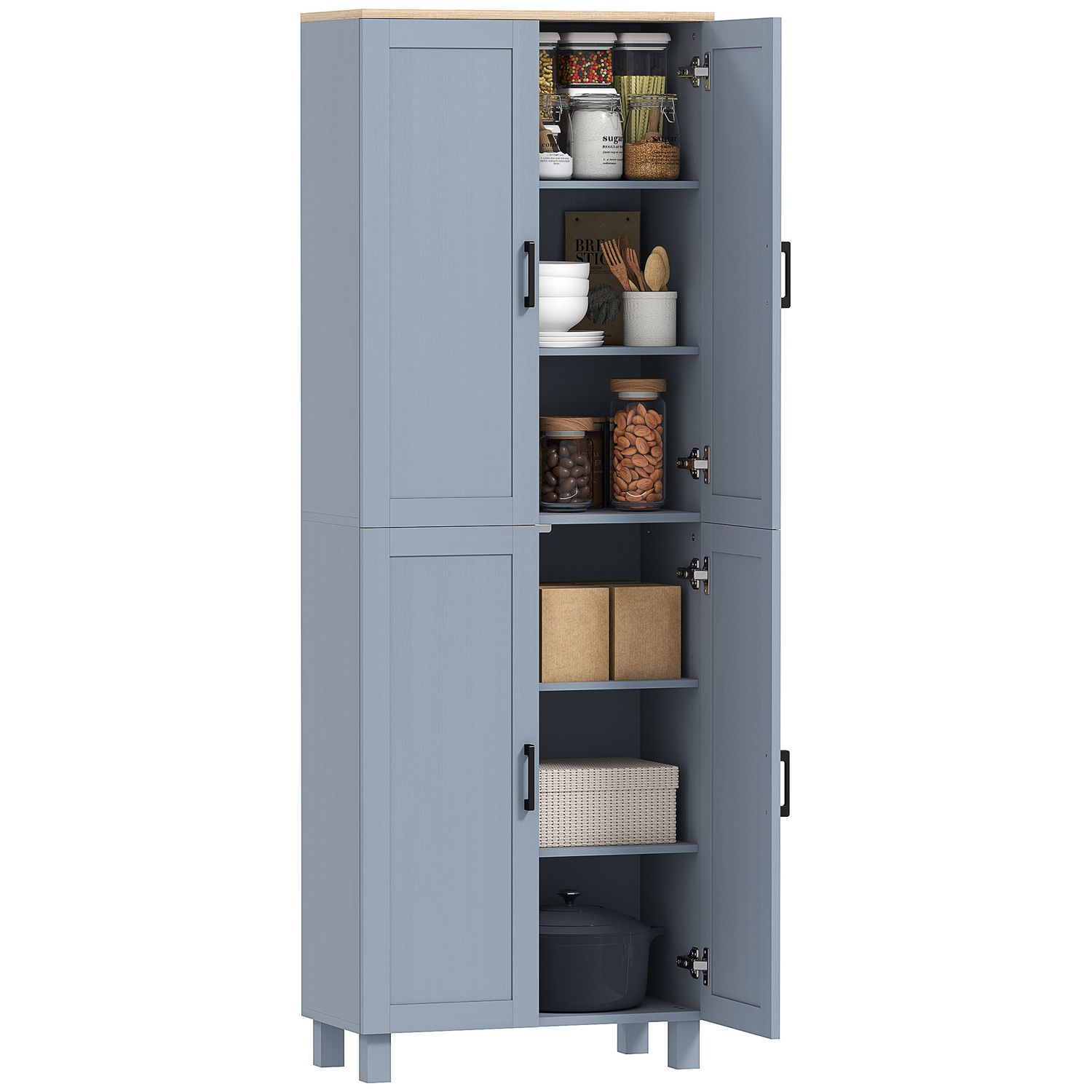 HOMCOM Modern Kitchen Cupboard Storage Cabinet with 4 Shelves Grey