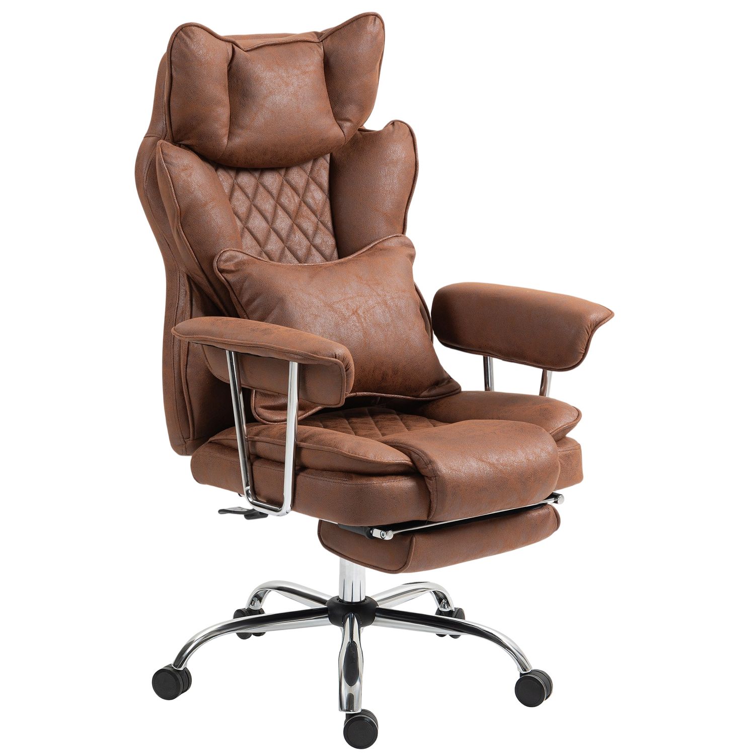 HOMCOM Office Chair High Back Leathaire Desk Chair for Home Brown