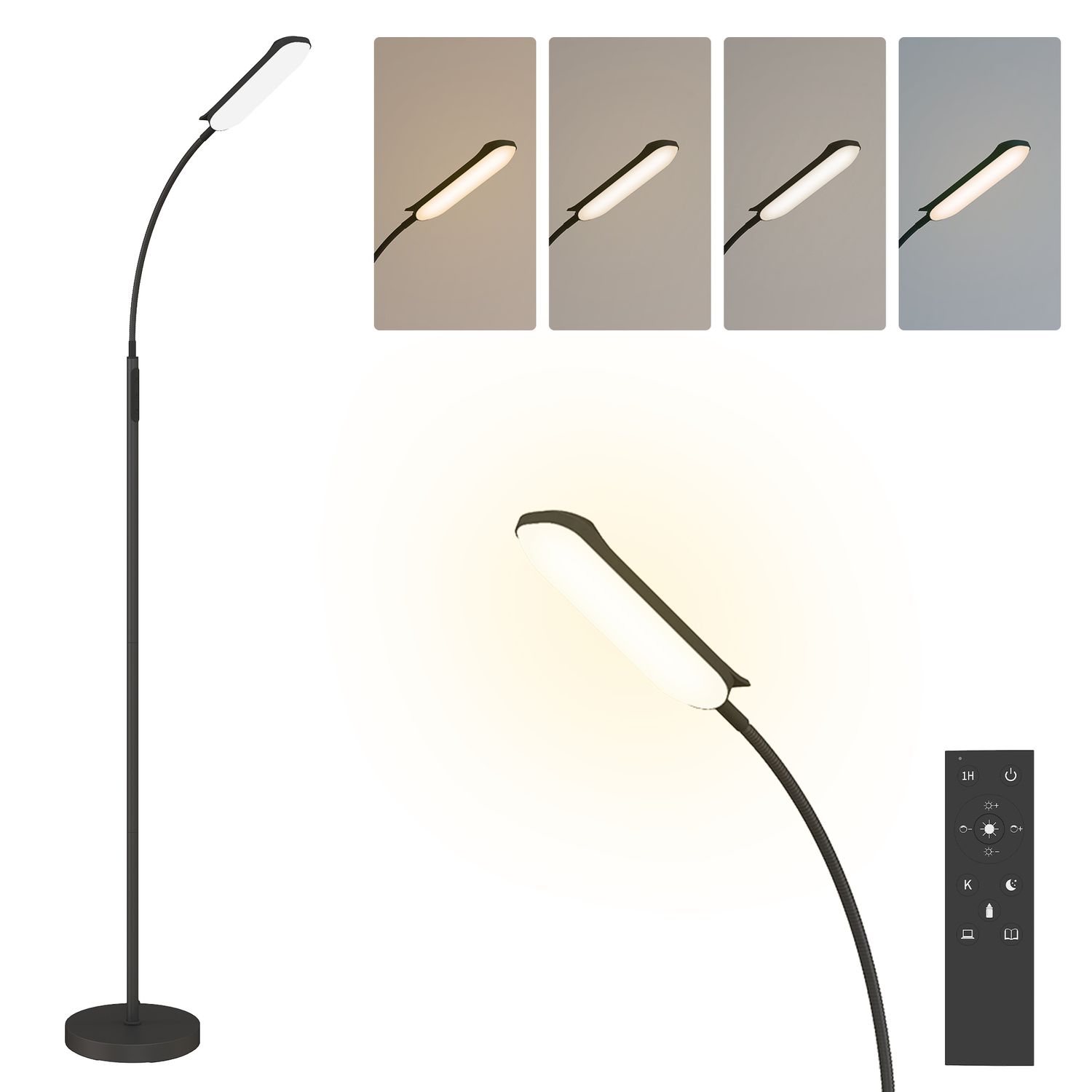 HOMCOM LED Floor Lamp for Living Room with Magnetic Remote Control Black