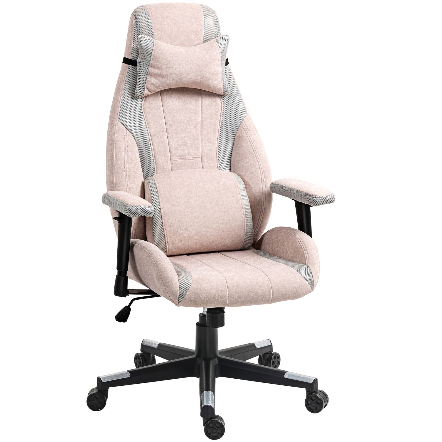 HOMCOM Gamer Computer Chair Gaming Chair with Swivel Wheels Pale Pink