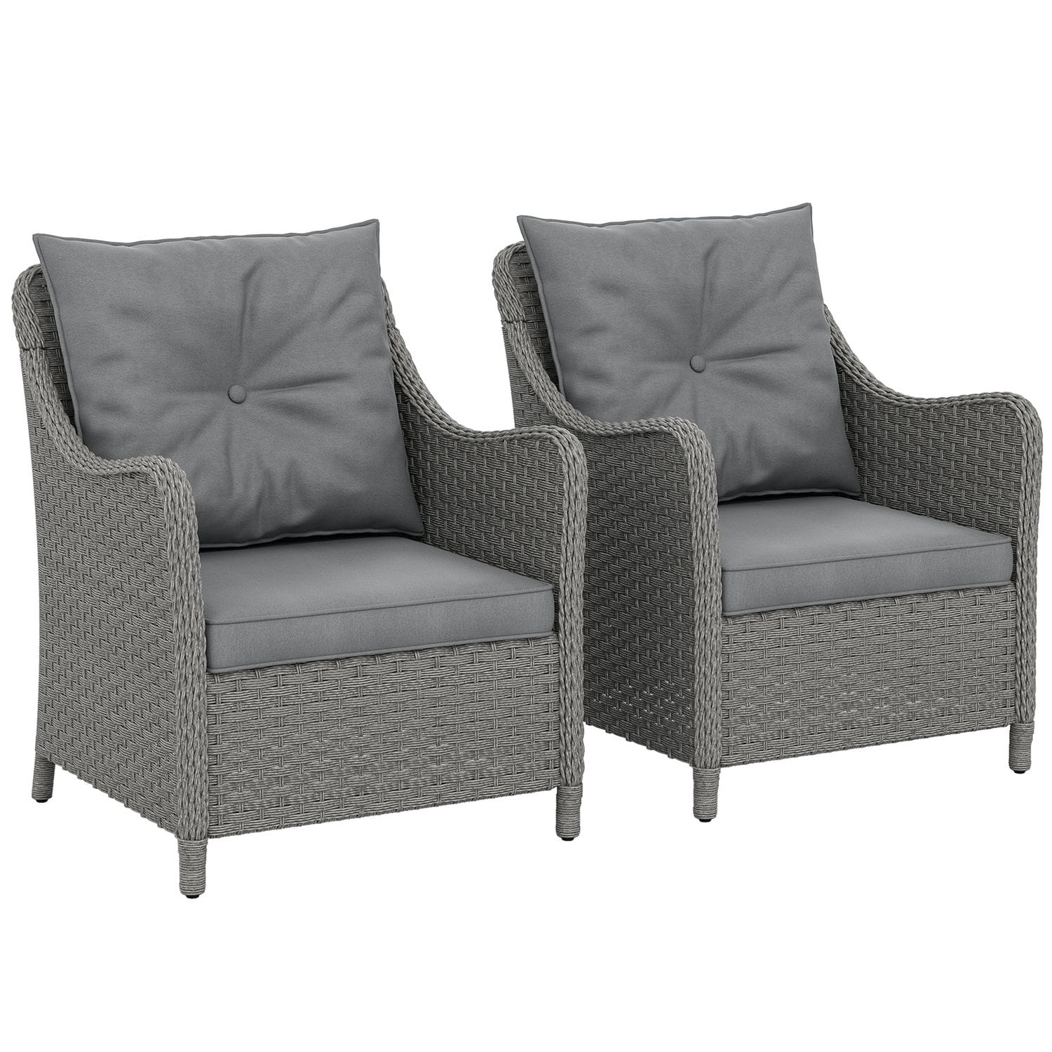 Outsunny 2 Pieces Rattan Garden Chairs Cushioned Rattan Chairs Dark Grey