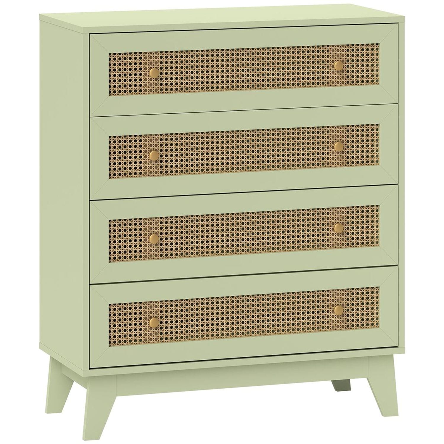 HOMCOM Chest of Drawers 4 Drawer Unit Storage Organiser with Rattan Element