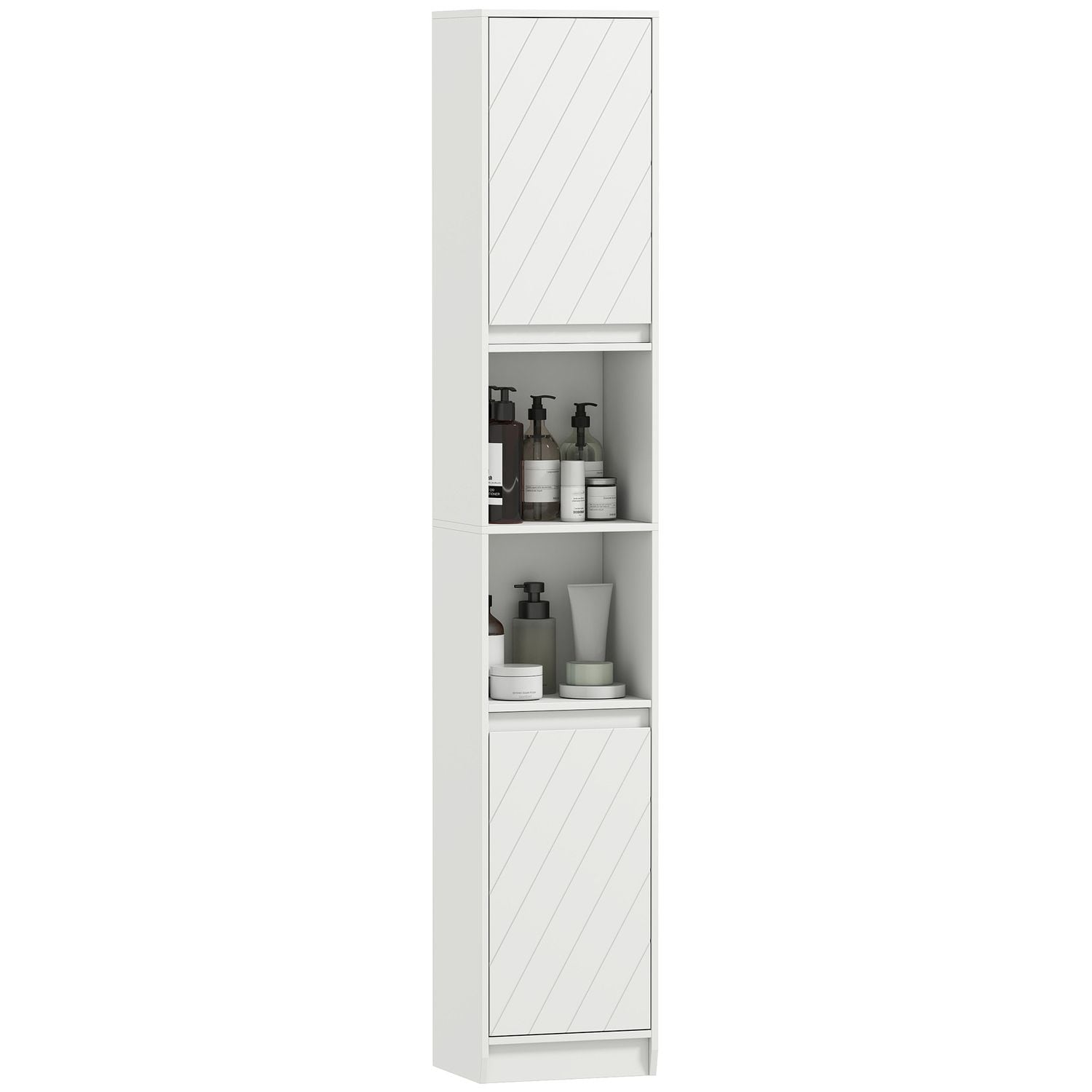 HOMCOM Narrow Bathroom Storage Cabinet with Open Compartment White