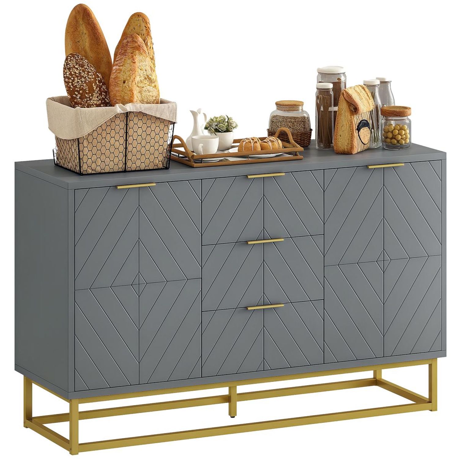HOMCOM Sideboard Storage Cabinet with Adjustable Shelves Grey