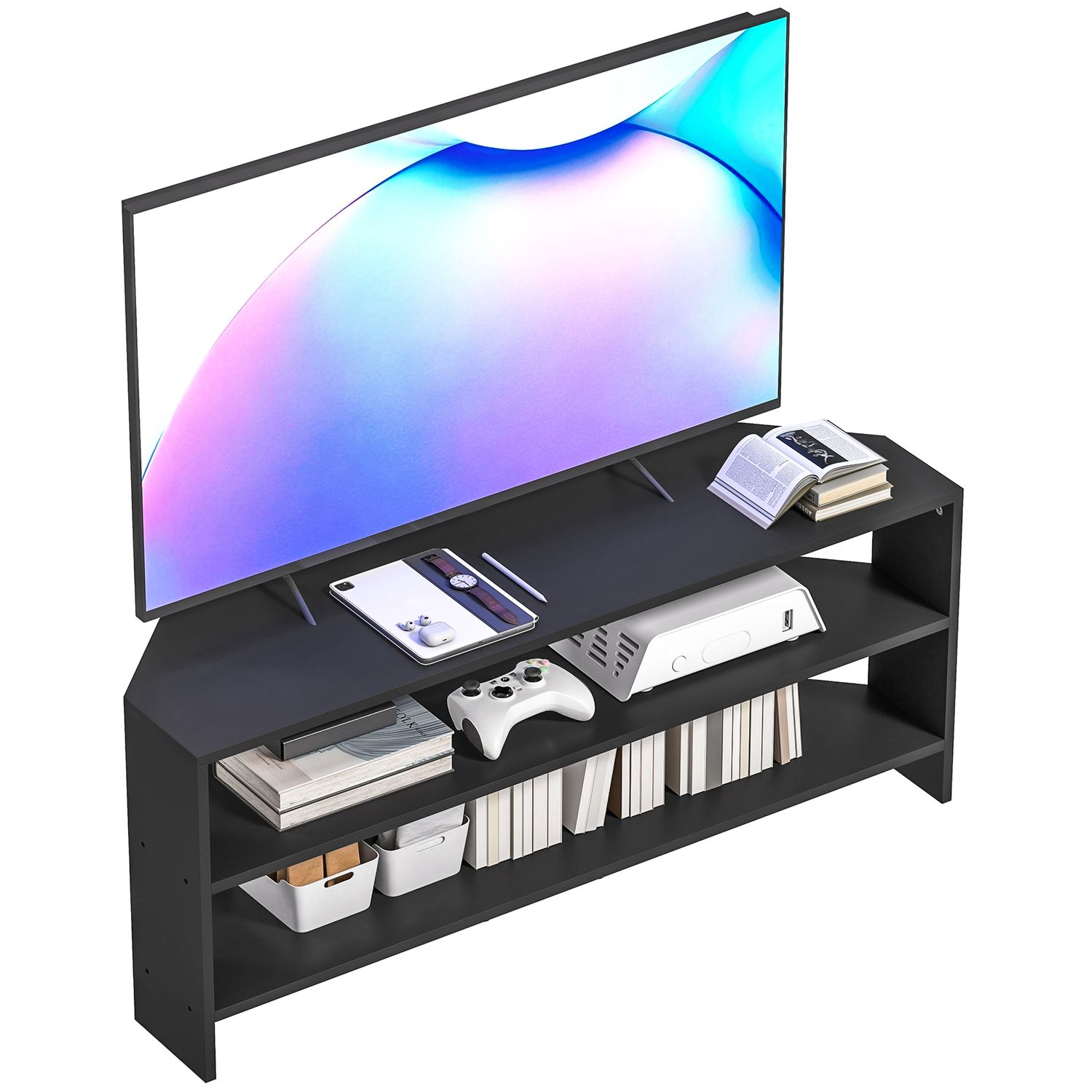 HOMCOM Corner TV Stand TV Unit with Open Shelves for 47 Inch TV Black