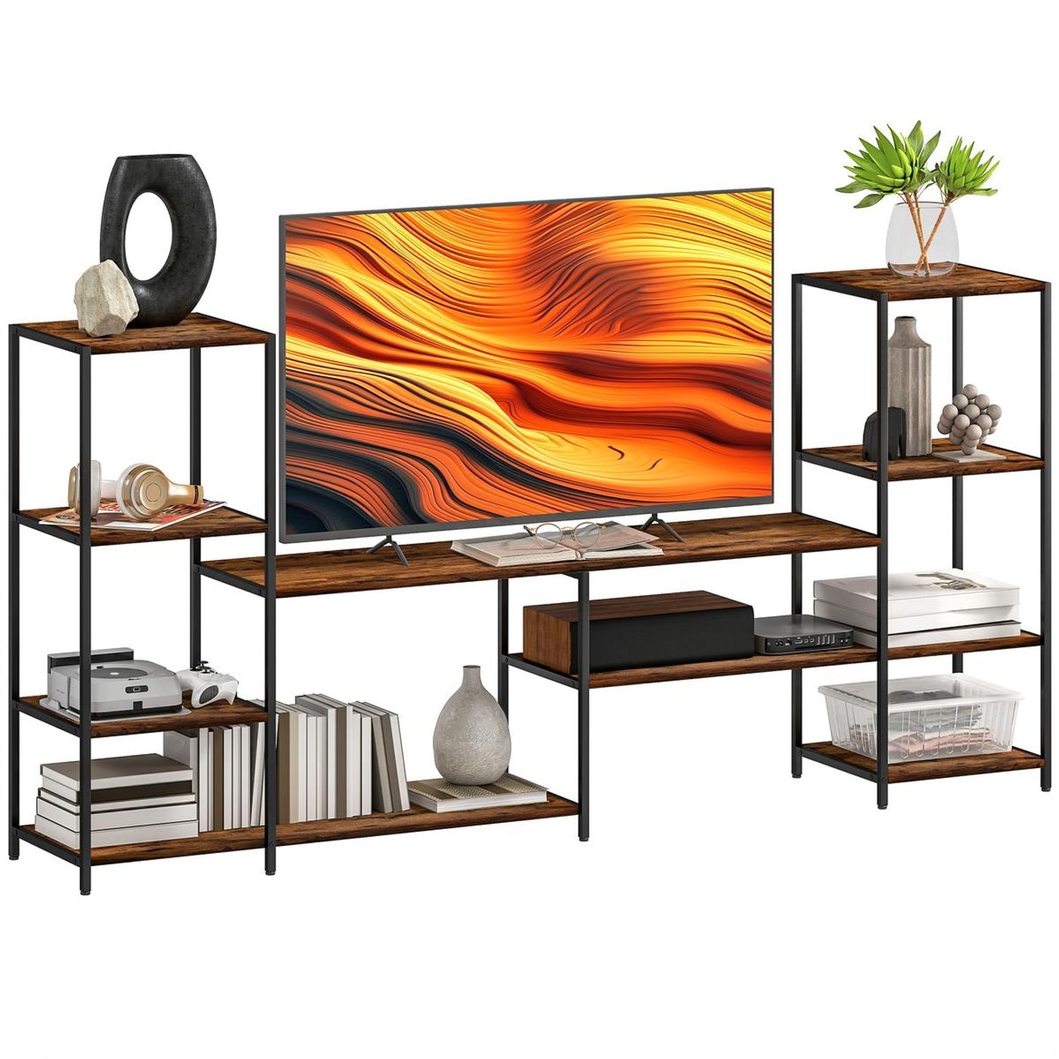 HOMCOM TV Unit for TVs Up to 55 Inches Industrial TV Stand with Shelves