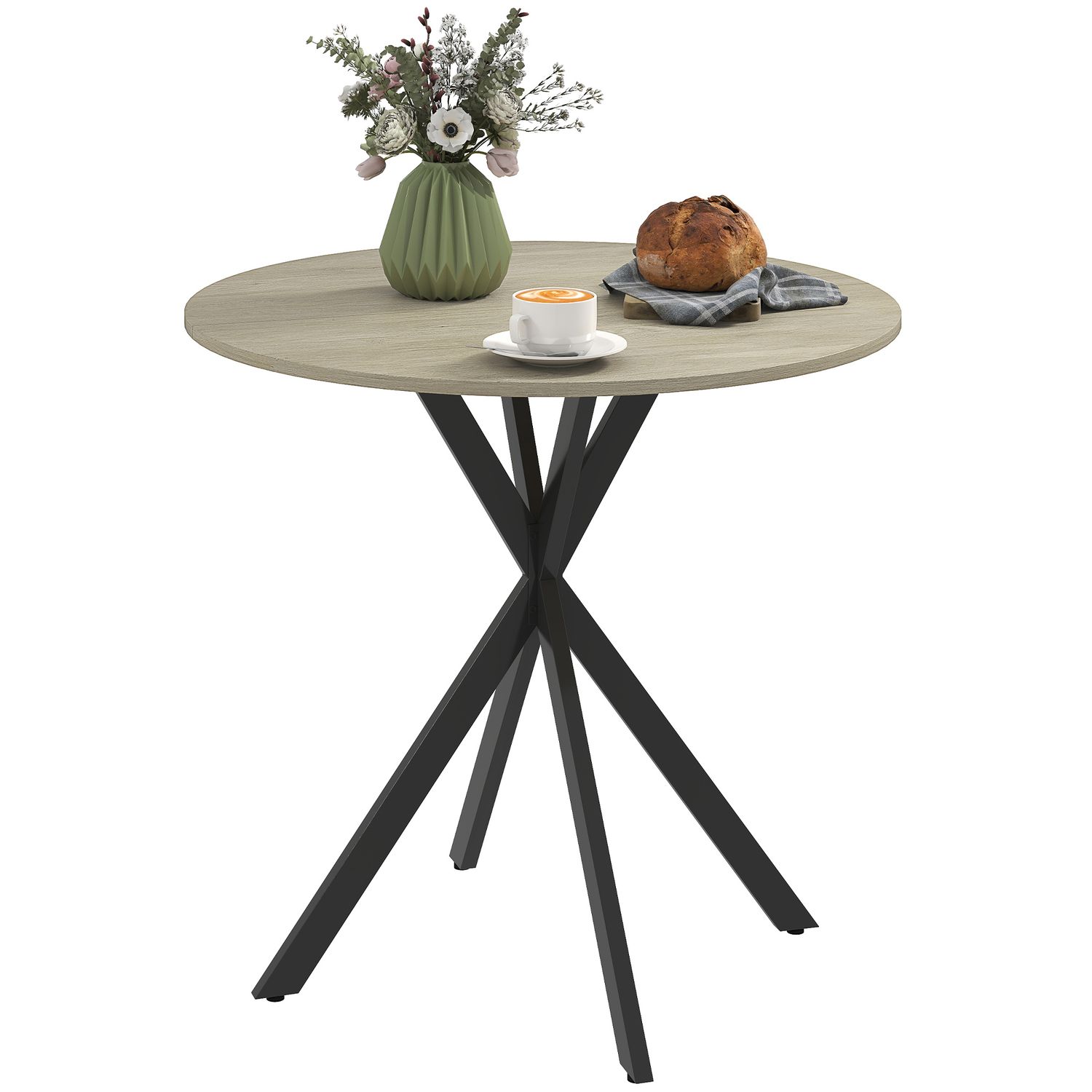 HOMCOM 80cm Round Dining Table Industrial Kitchen Table with Steel Legs
