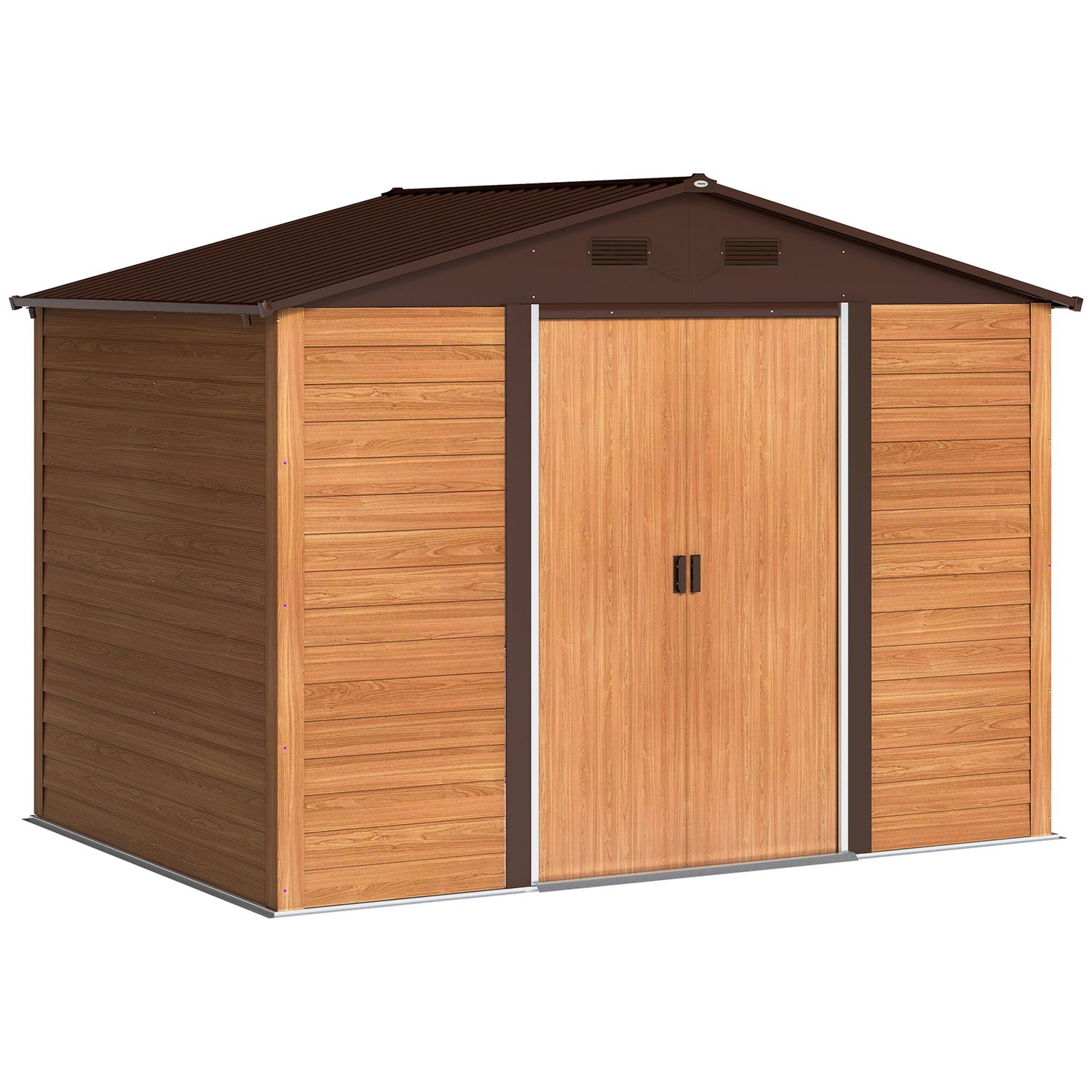 Outsunny 9.1x6.4ft Garden Shed Tool Storage Sliding Door Wood Effect