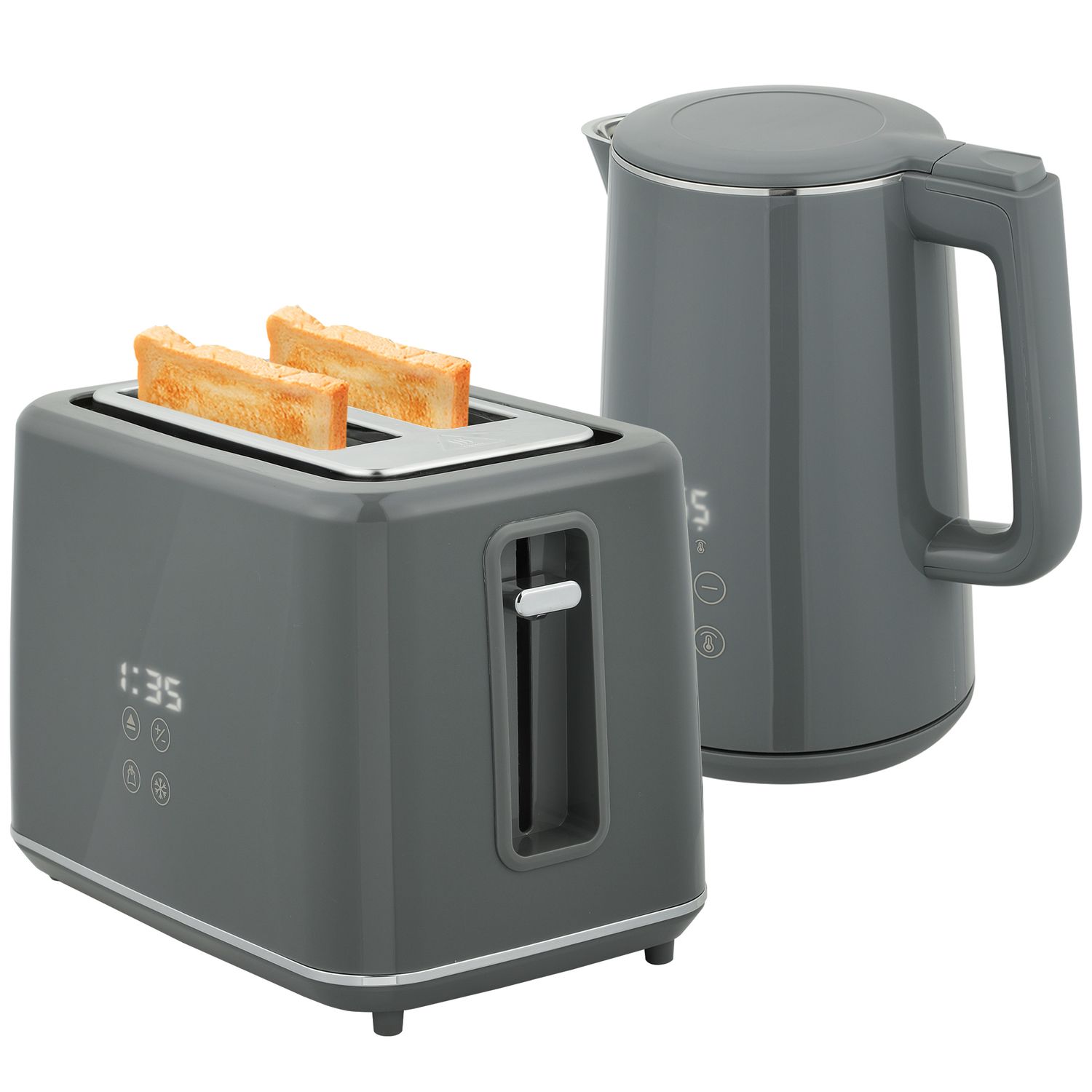 HOMCOM 1.5L 3000W Fast Boil Electric Kettle and 2 Slice Toaster Set Grey