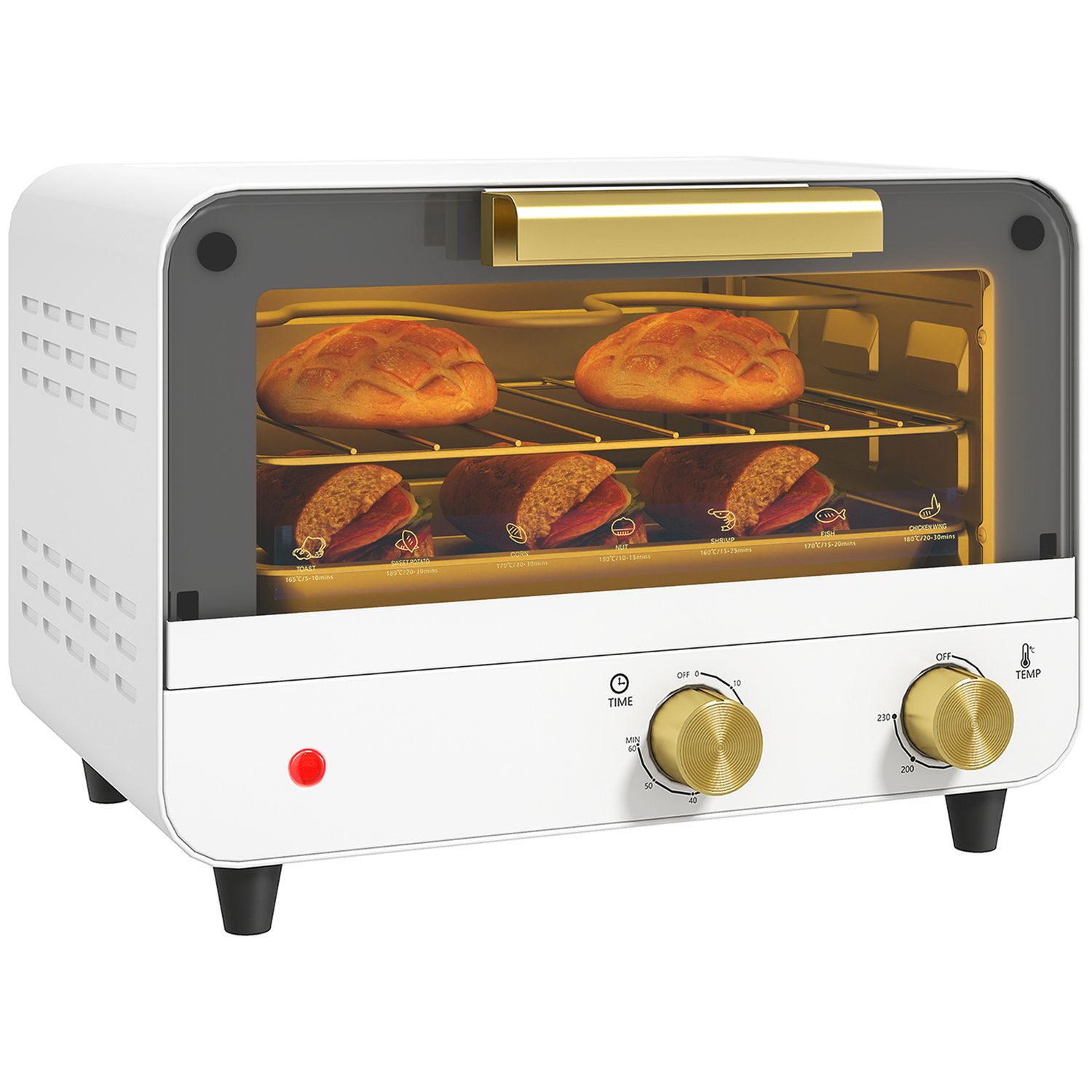 HOMCOM Small Toaster Oven 12L Mini Countertop Oven with Glass Door White