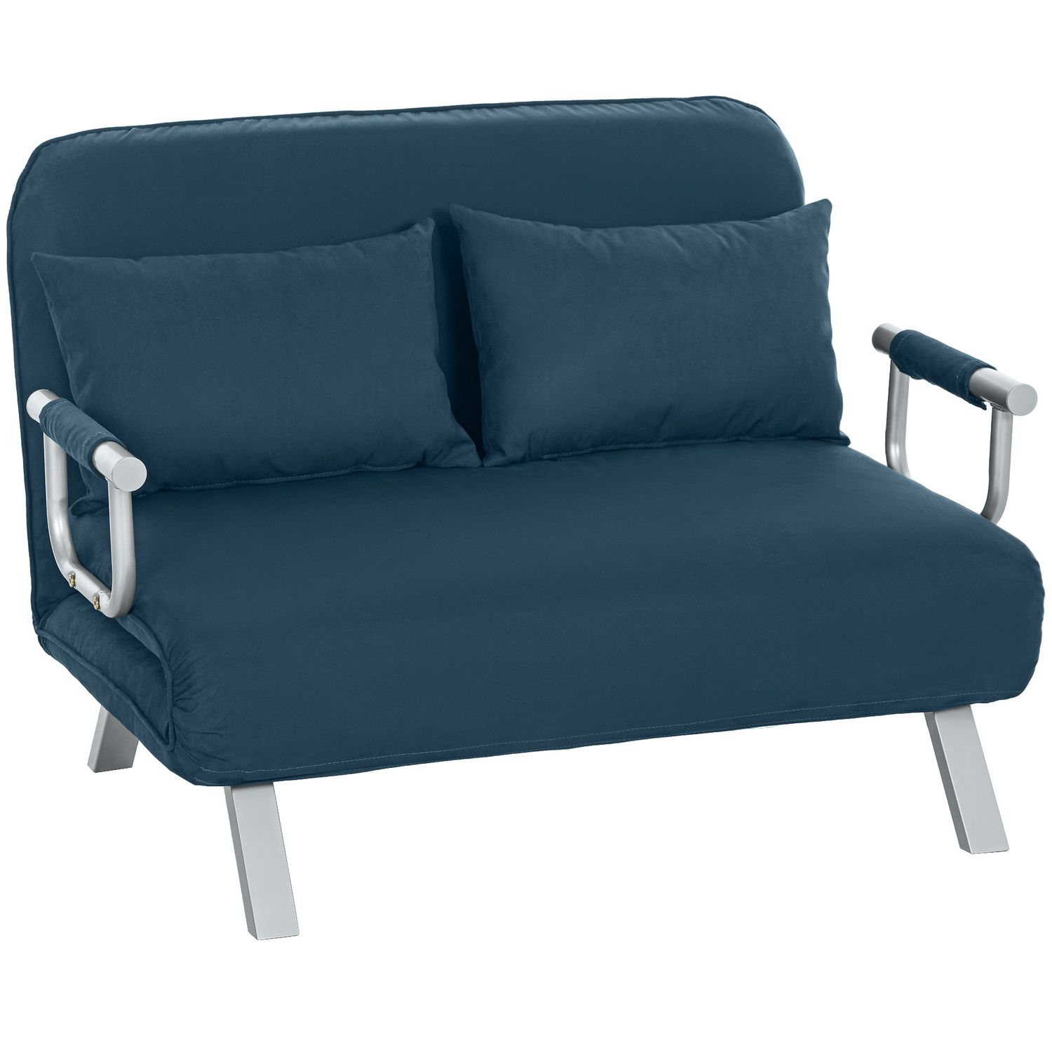 HOMCOM Fabric Convertible 2 Seater Sofa Bed w/2 Pillows Navy Blue