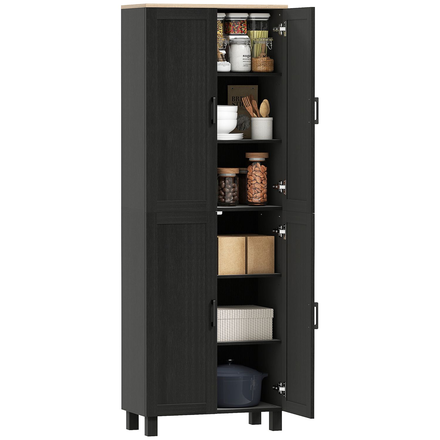 HOMCOM Modern Kitchen Cupboard Storage Cabinet with 4 Shelves Black