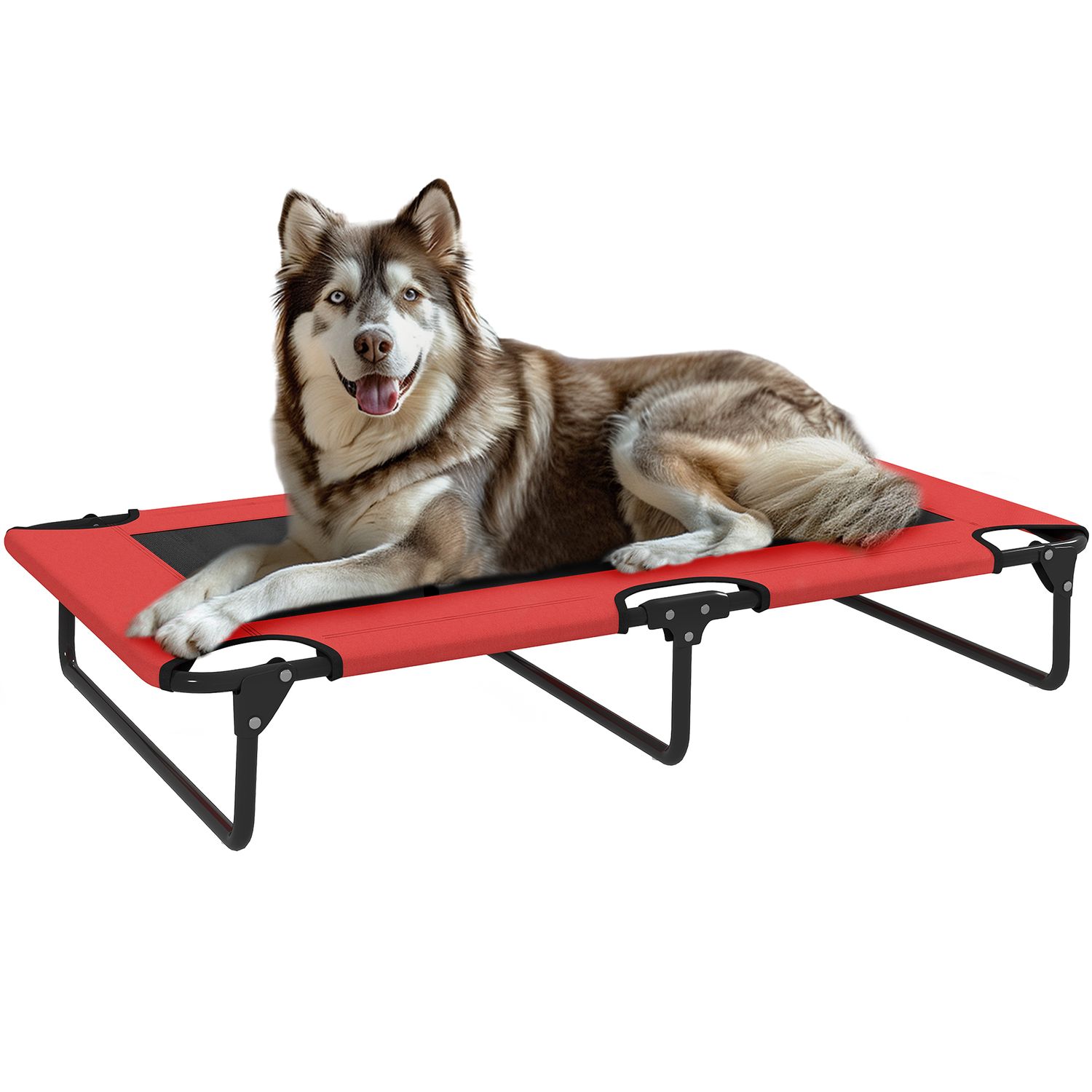 PawHut Raised Dog Bed with Breathable Mesh for Large Dogs Red