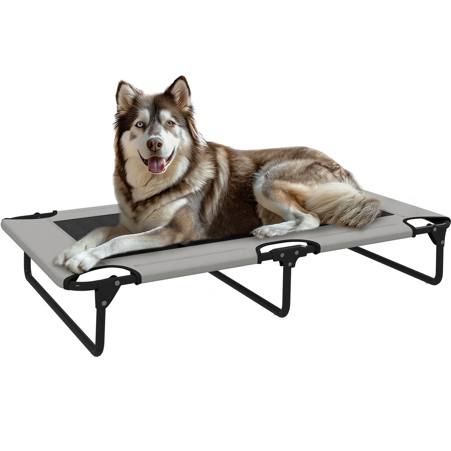 PawHut Raised Dog Bed with Breathable Mesh for Large Dogs Light Grey
