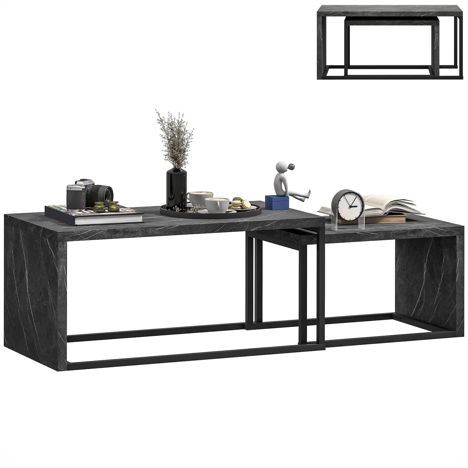 HOMCOM Coffee Tables Set of 2 Nest of Tables for Living Room Dark Grey