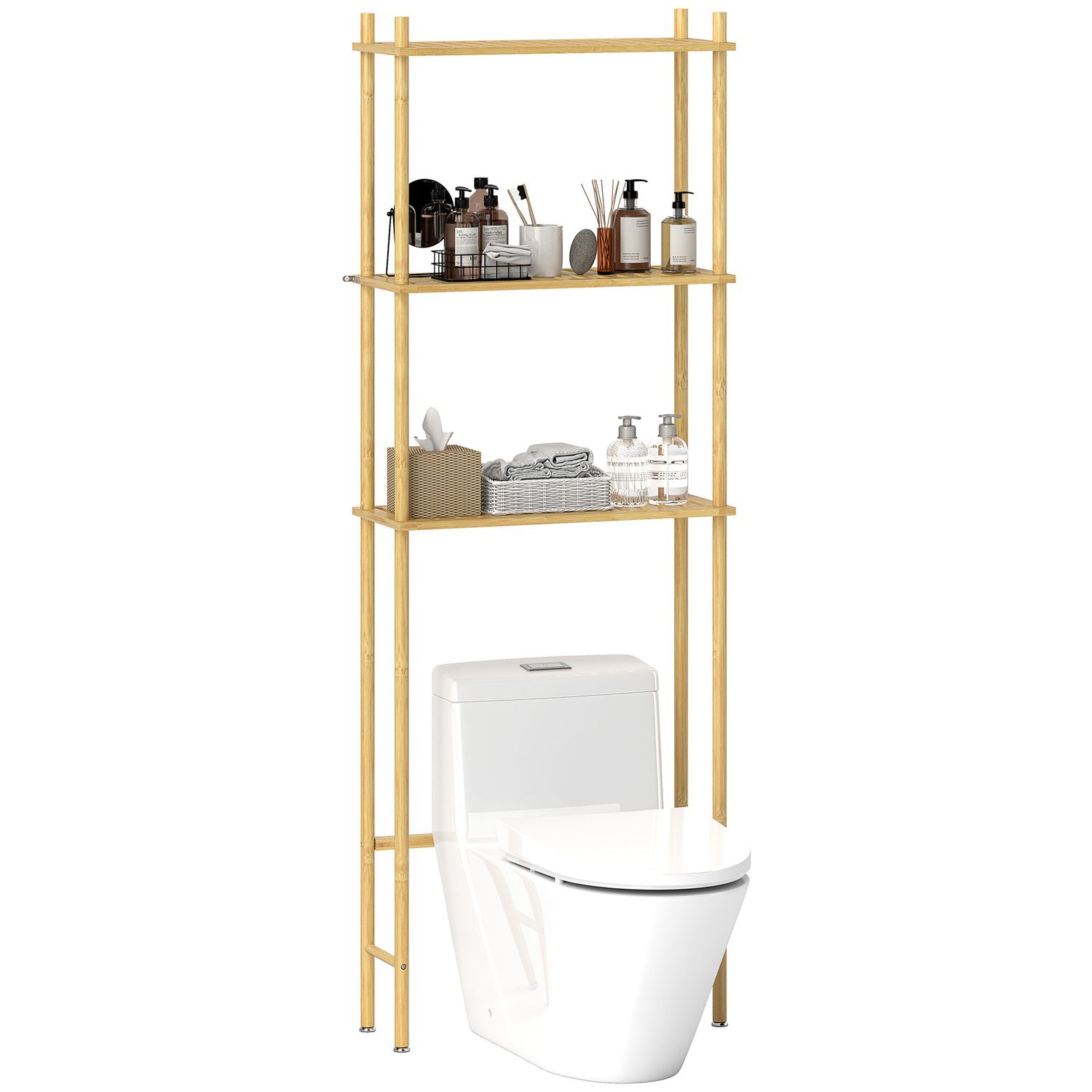 HOMCOM Bamboo over Toilet Storage Unit with 3 Slatted Shelves Natural