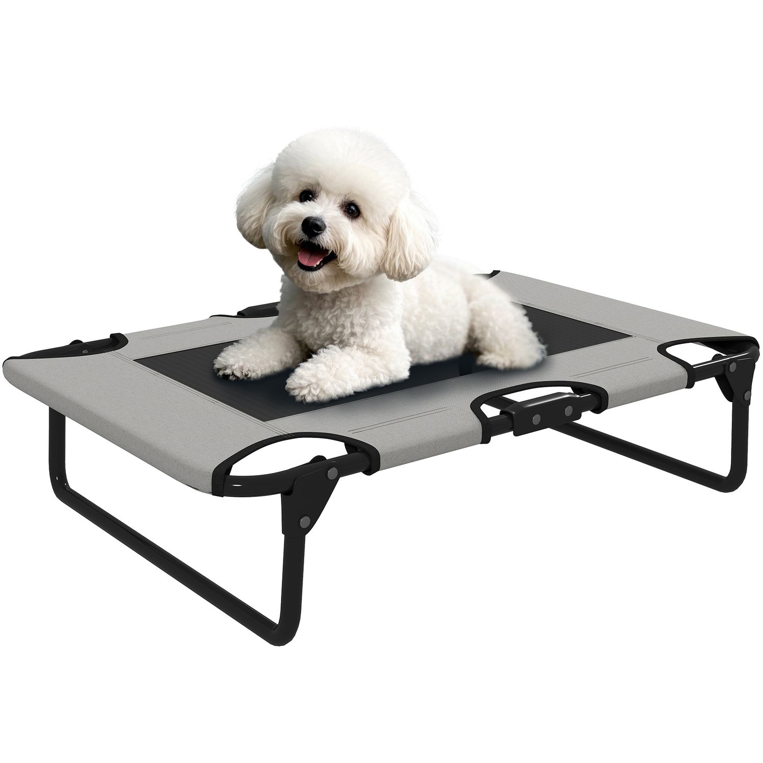 PawHut Raised Dog Bed with Breathable Mesh for S & M Dogs Light Grey