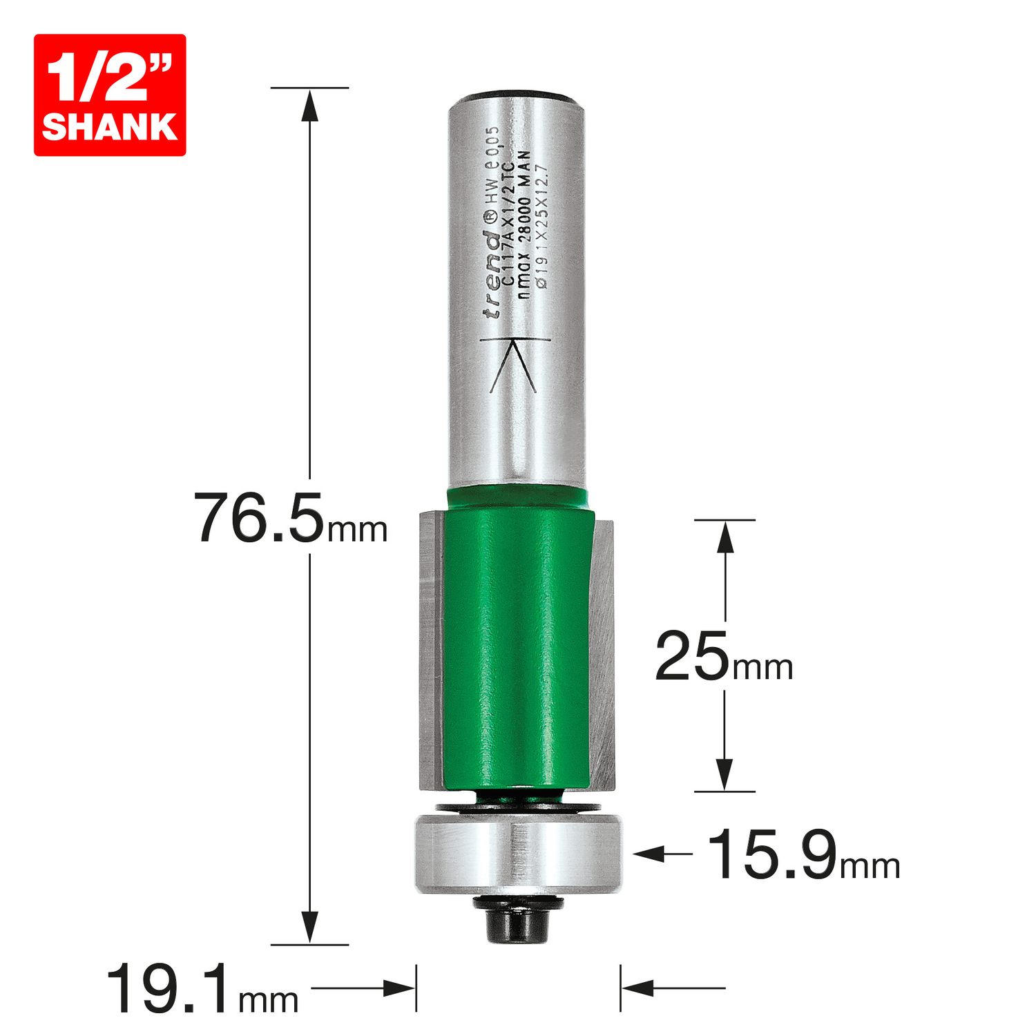 Trend Guided Trimmer 19.1mm Diameter - C117AX1/2TC
