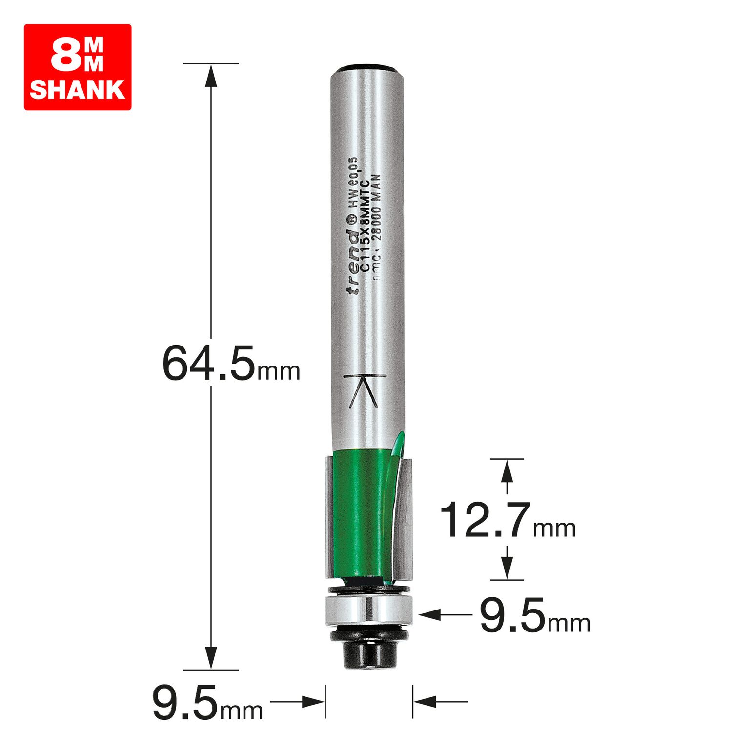 Trend Self Guided Trimmer 9.5mm Diameter - C115X8MMTC