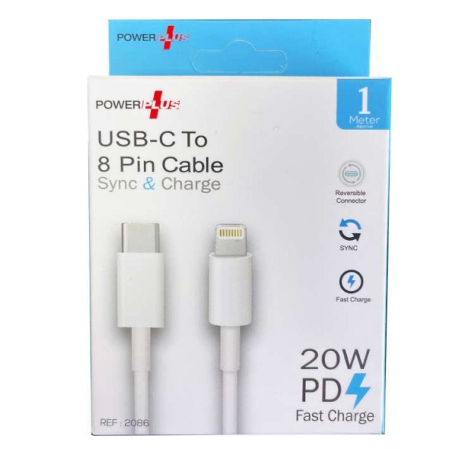 POWERPLUS Usb Type C To 8 Pin Data Cable (Compatible With Iphone) 1 Metre - Whit
