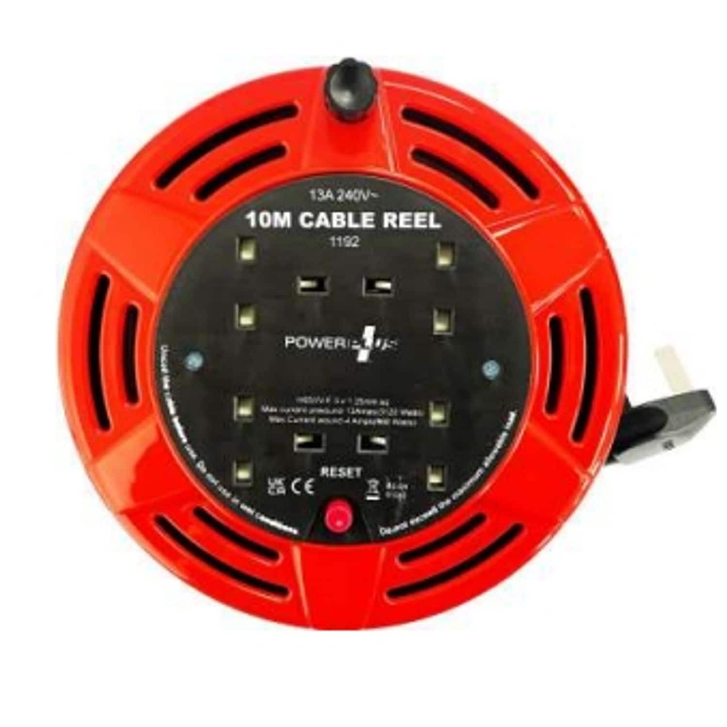 POWERPLUS 13A 10 Metre Cable Extension Lead Reel With 4 Socket Outlets