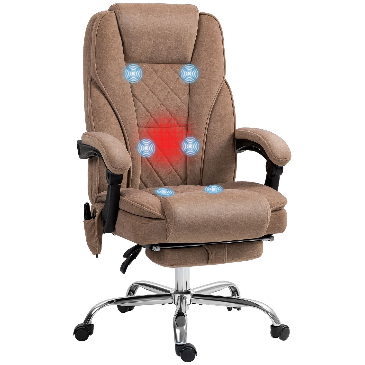 Vinsetto Massage Office Chair, Heated Reclining Desk Chair - Brown