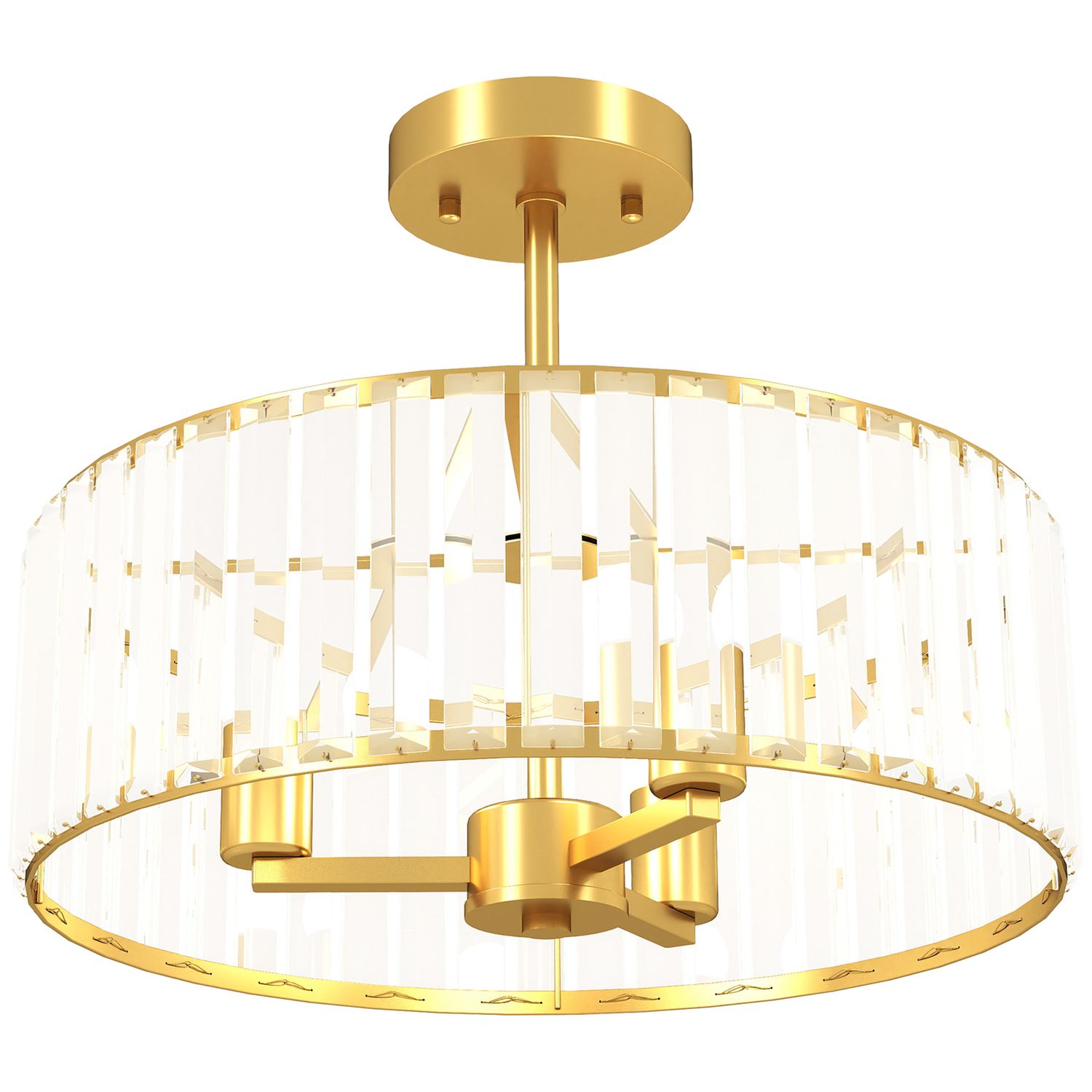 HOMCOM Semi Flush Mount Modern Crystal Chandelier Ceiling Light - Gold Tone