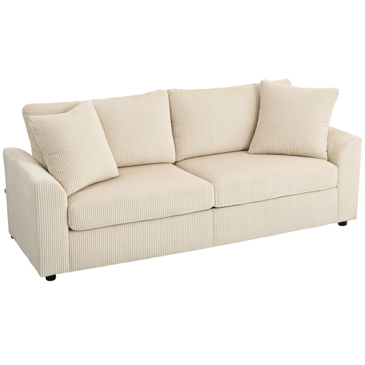 HOMCOM 212 cm Upholstered Jumbo Cord Sofa Couch with Spring Cushion - Cream
