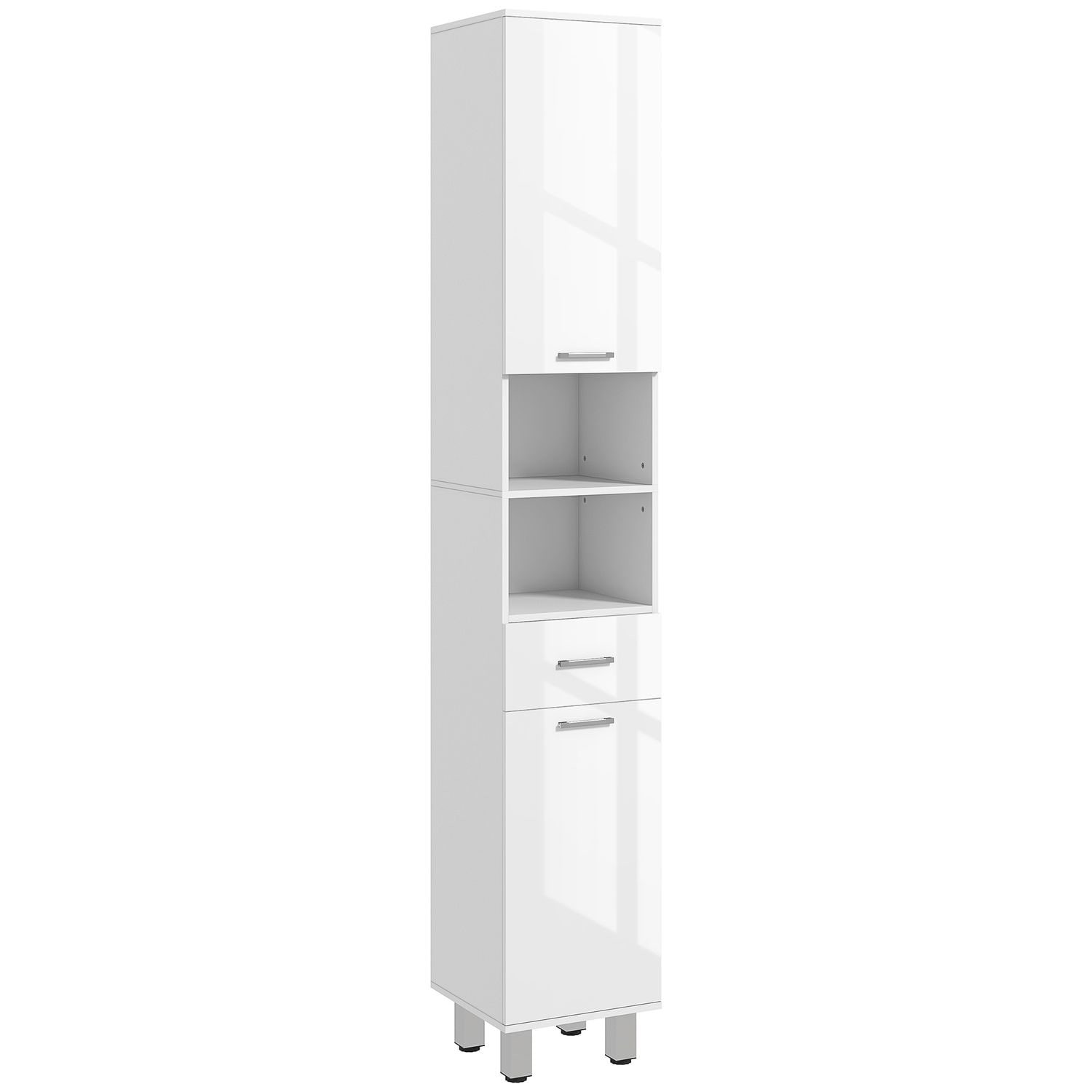 kleankin Tall Narrow Bathroom Storage Cabinet Cupboard w/Cabinets - White
