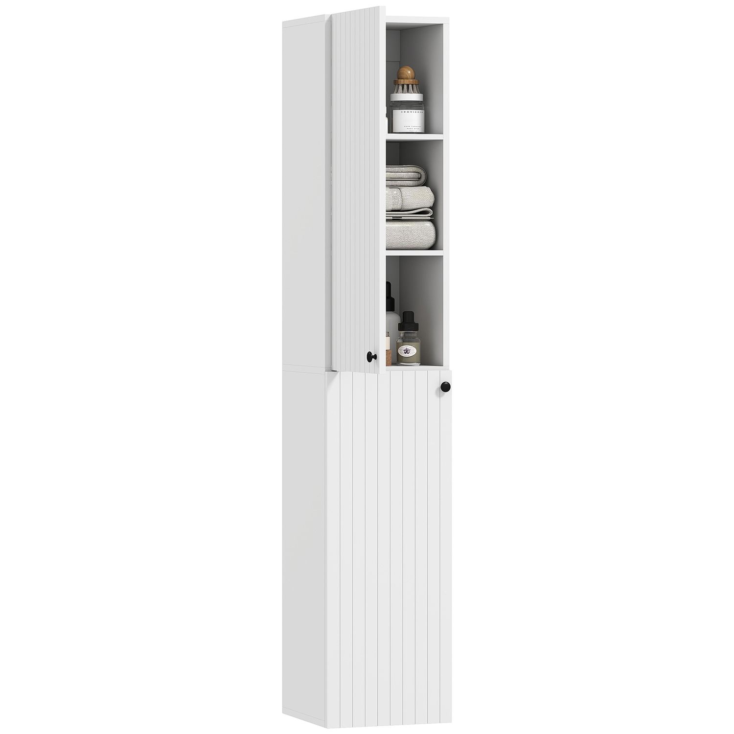 HOMCOM Wall Mounted Slim Bathroom Storage Cabinet with 6-Tier Shelf - White