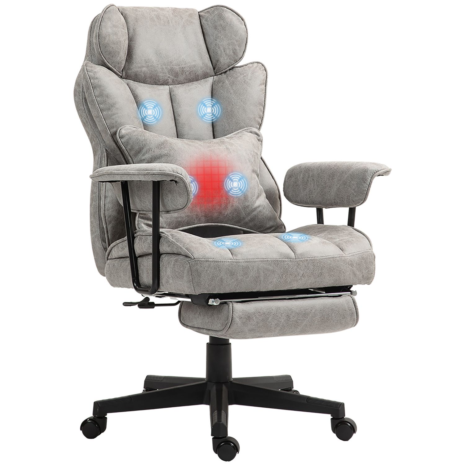 HOMCOM Massage Office Chair, Heated Reclining Desk Chair - Grey