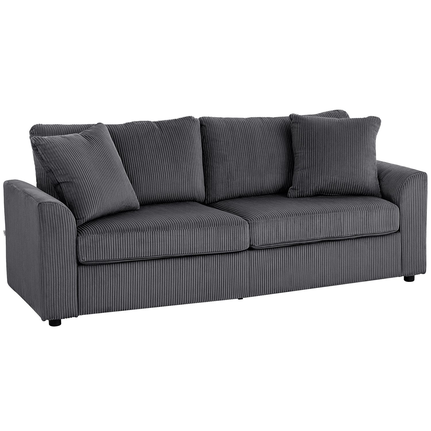 HOMCOM 212 cm Upholstered Jumbo Cord Sofa Couch with Spring Cushion - Grey