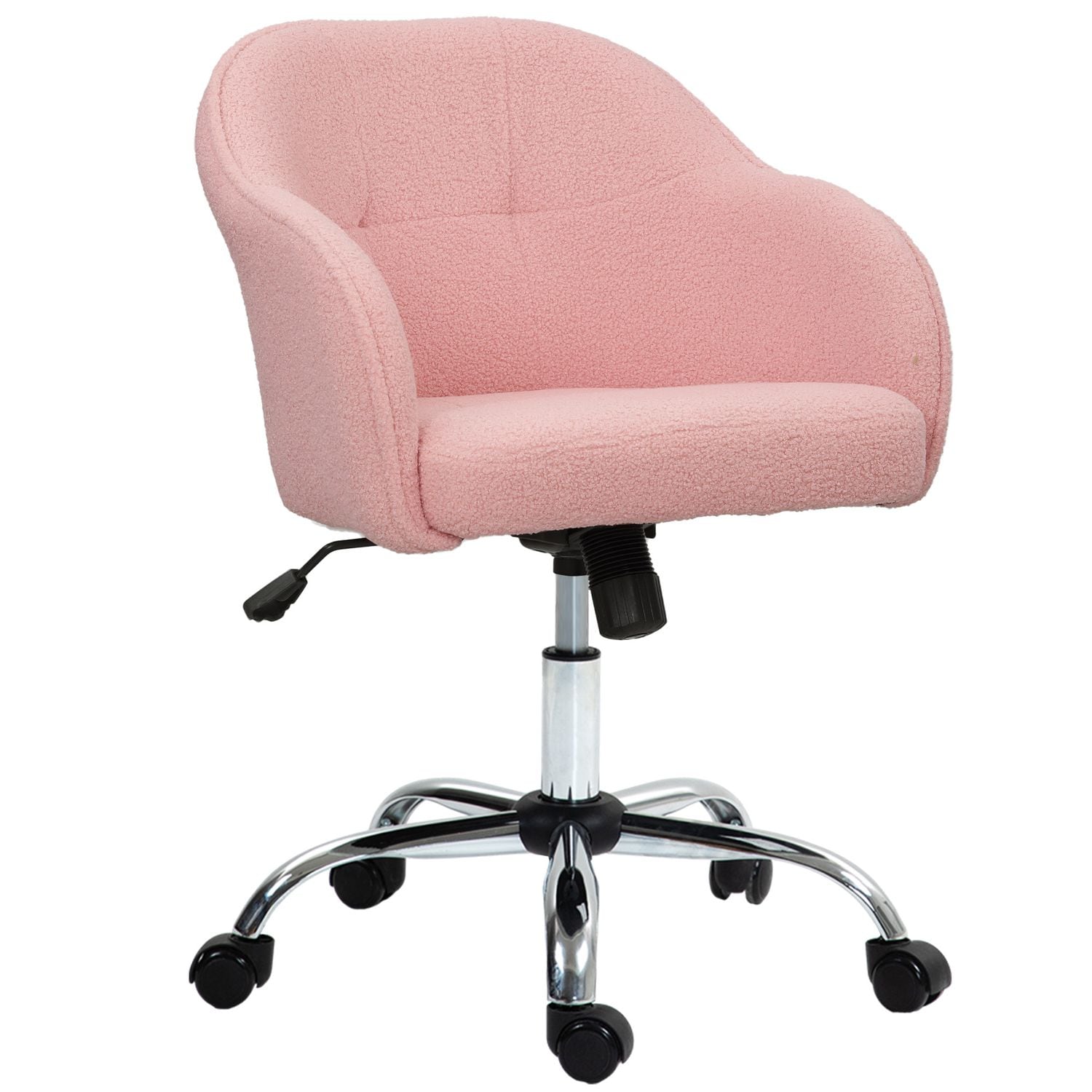 HOMCOM Fluffy Vanity Chair for Desk, with Height Adjustable, Wheels - Pink