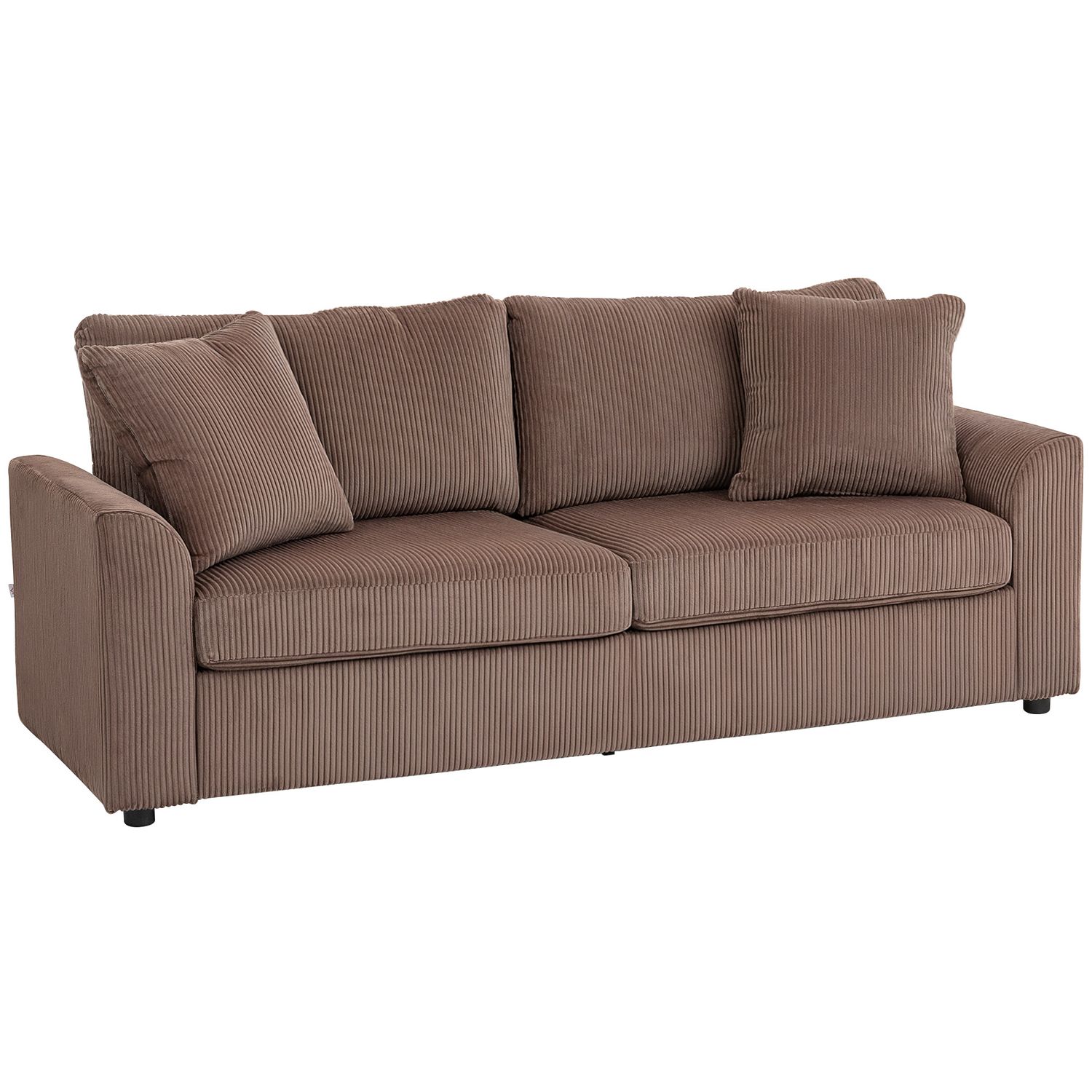 HOMCOM 212 cm Upholstered Jumbo Cord Sofa Couch with Spring Cushion - Coffee