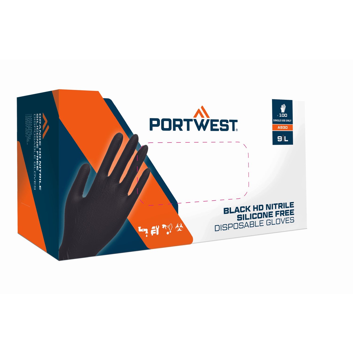 Portwest Disp 7 Mil Disposable Glove Pack of 100 Black Size Small Regular