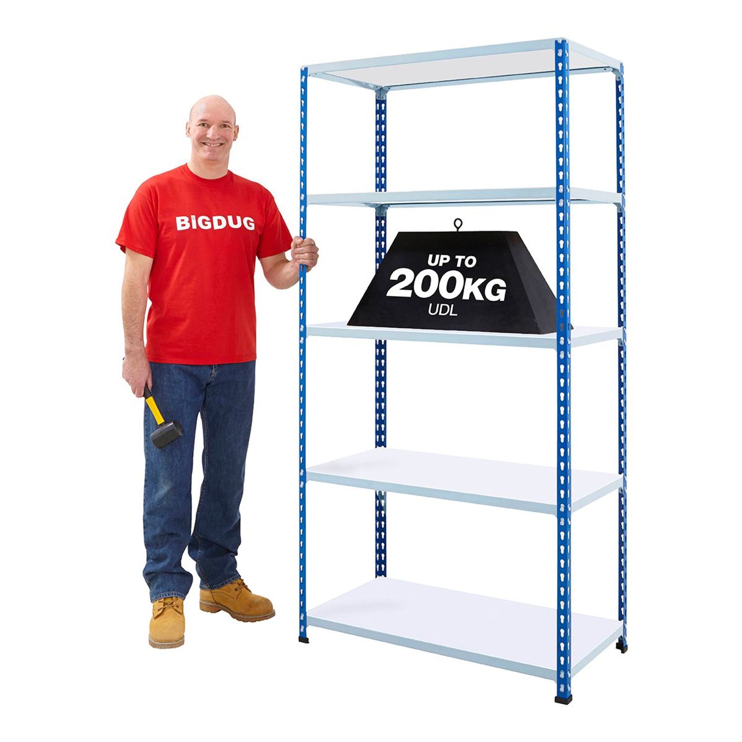 BIGDUG BiG200 Melamine Shelving 1830h x 915w x 915d mm 5 Levels 90Kg UDL Blue &