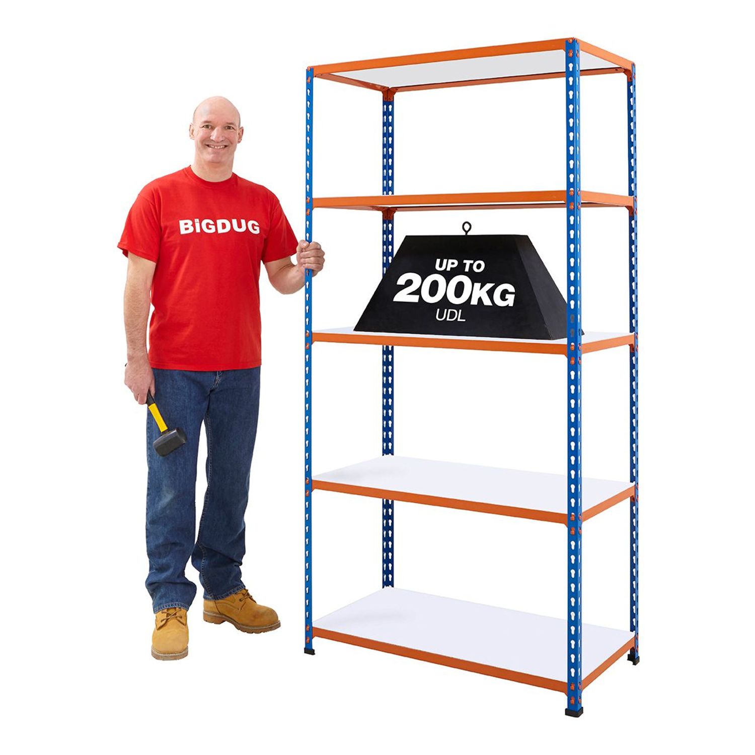 BIGDUG BiG200 Melamine Shelving 1830h x 1220w x 915d mm 5 Levels 80Kg UDL Blue &