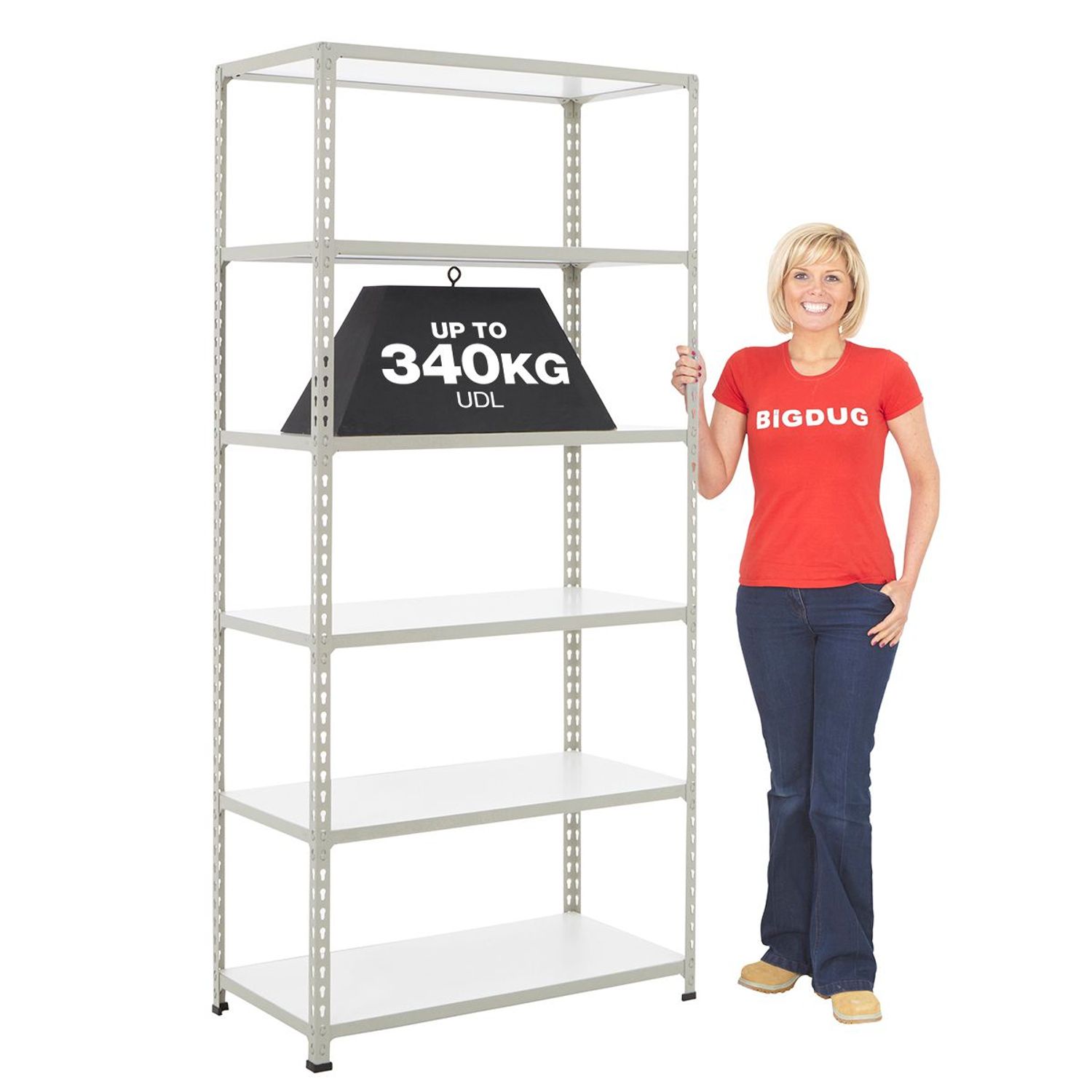 BIGDUG BiG340 Melamine Shelving 1980h x 915w x 305d mm 6 Levels 340Kg UDL Grey -