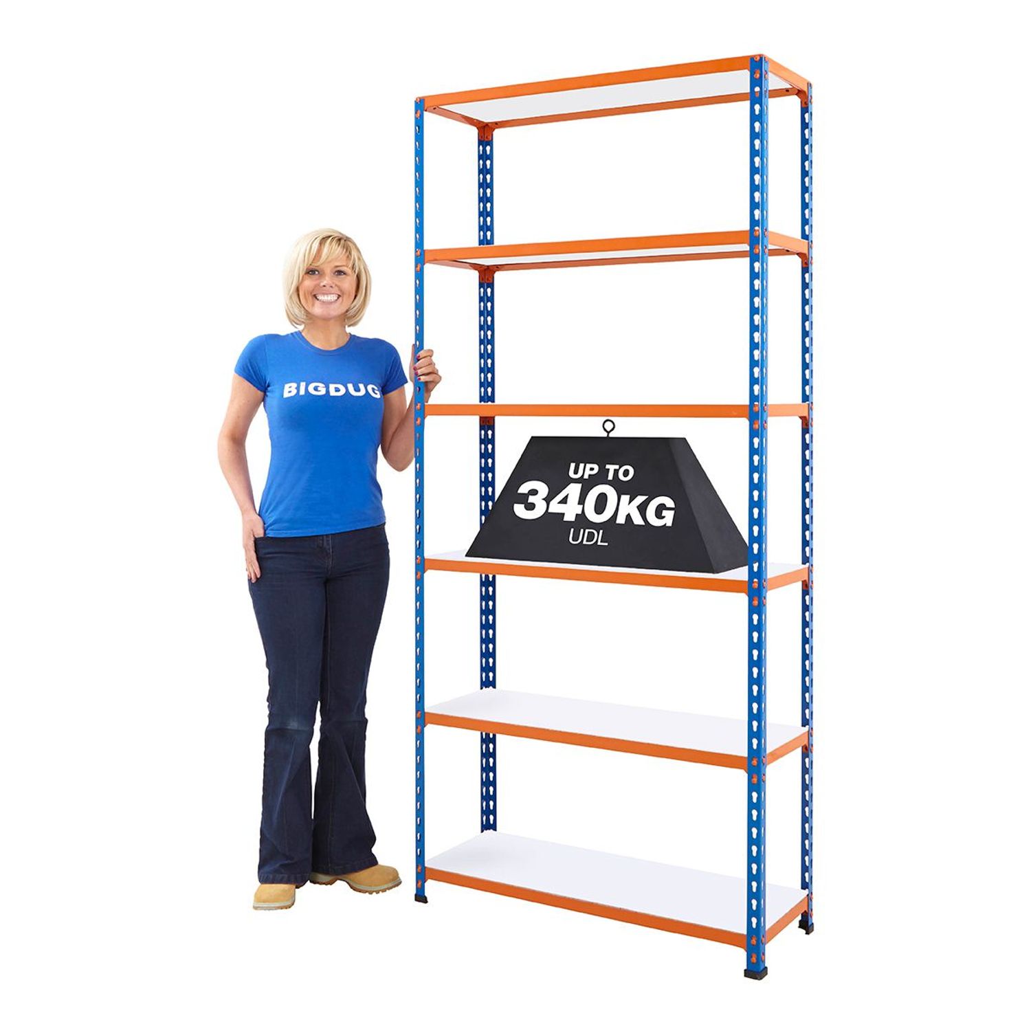BIGDUG BiG340 Melamine Shelving 1980h x 1220w x 305d mm 6 Levels 200Kg UDL Blue