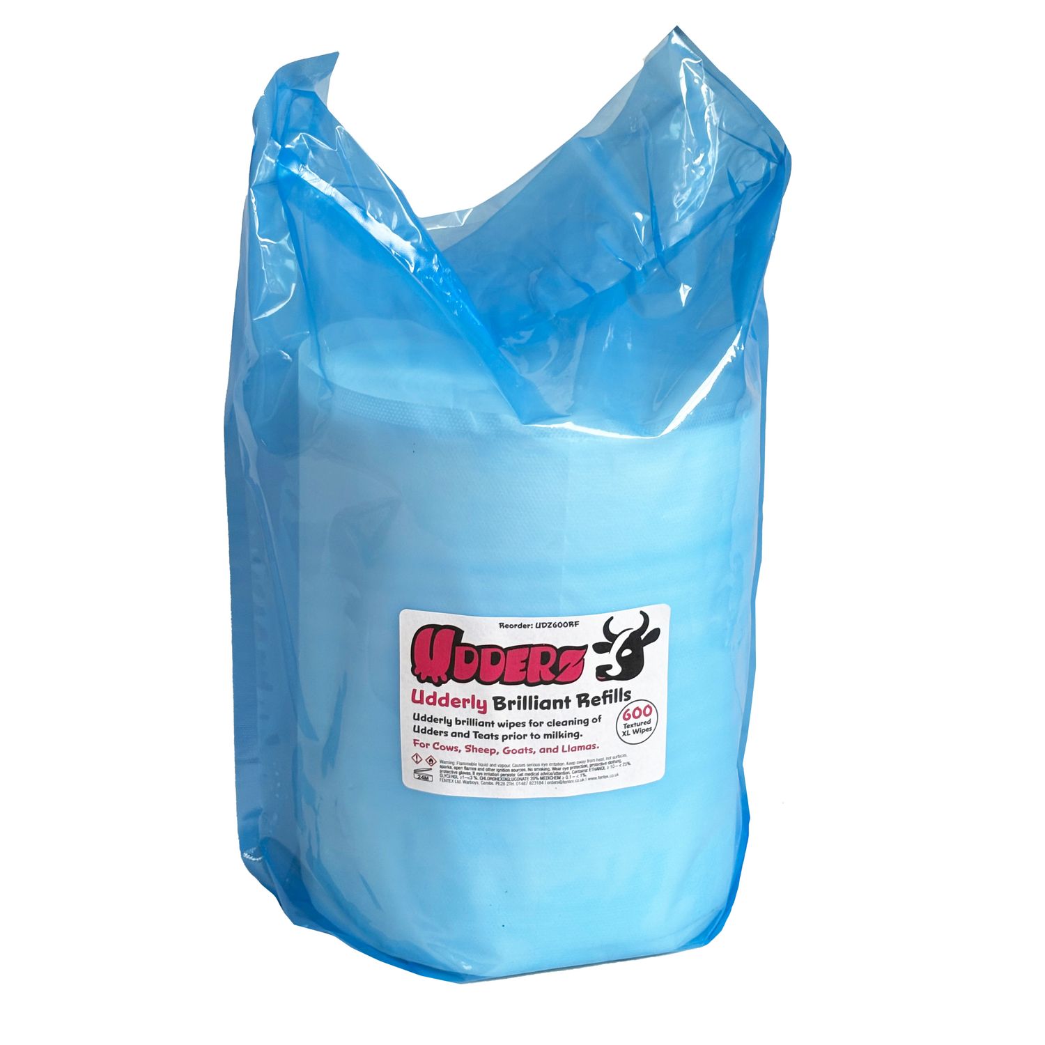 Udderz Wipes 6L Bucket Refill Pack of 600 Large (20cm x 30cm) Textured Wipes