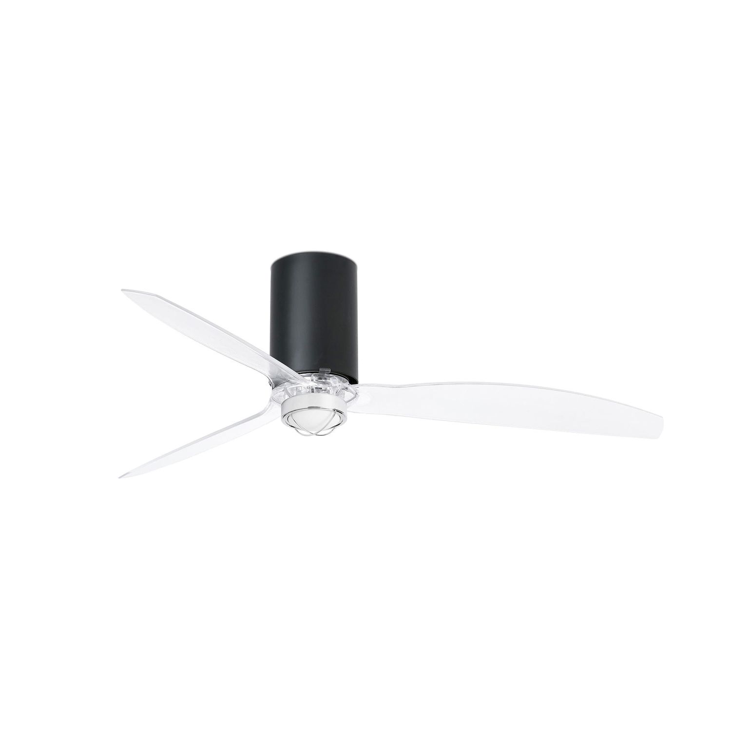 Faro Lighting Mini Tube Medium 3 Blade Ceiling Fan Matt Black Transparent with L