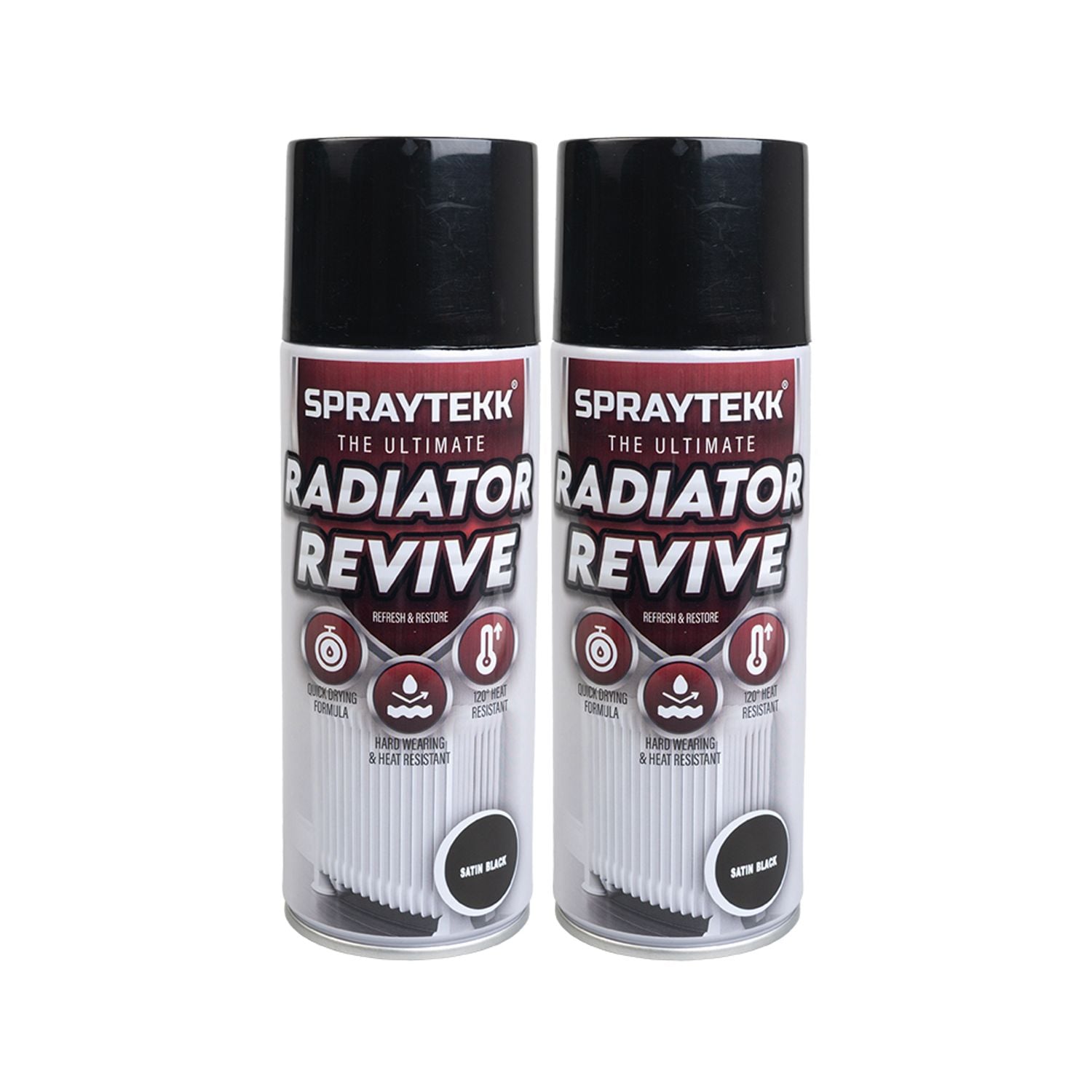 Spraytekk Radiator Paint - Satin Black - 400ml (Double Pack)- you get 18