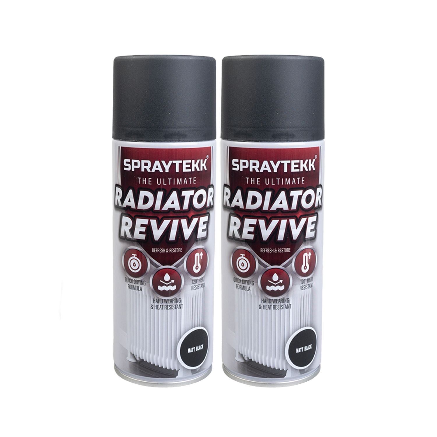 Spraytekk Radiator Paint - Matt Black - 400ml (Double Pack)- you get 18
