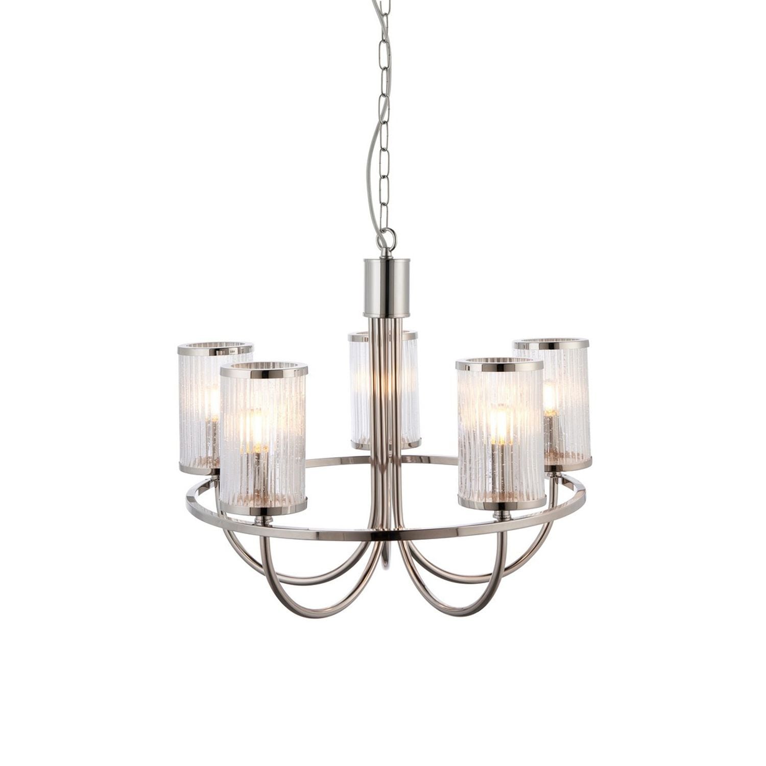 Endon Henbury Multi Arm Pendant Ceiling Light - Bright Nickel Plate Ribbed Bubbl