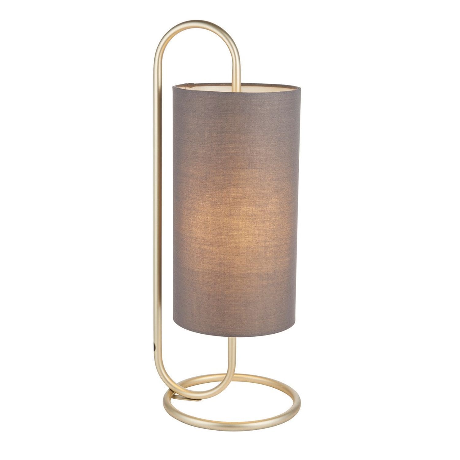 Endon Klip Cylindrical Table Lamp - Antique Brass Paint Grey Fabric 1x E27