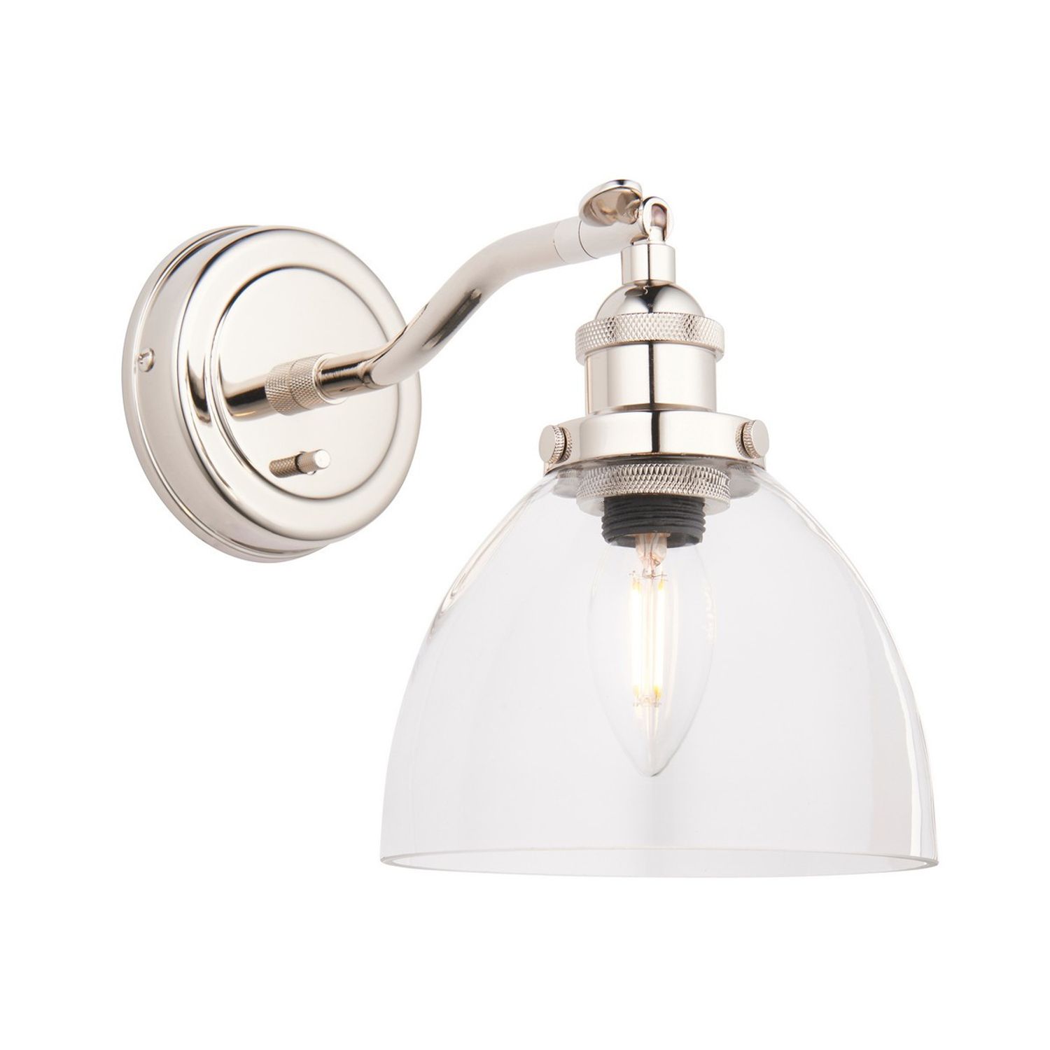 Endon Hansen Dome Wall Lamp - Bright Nickel Plate Clear Glass 1x E14